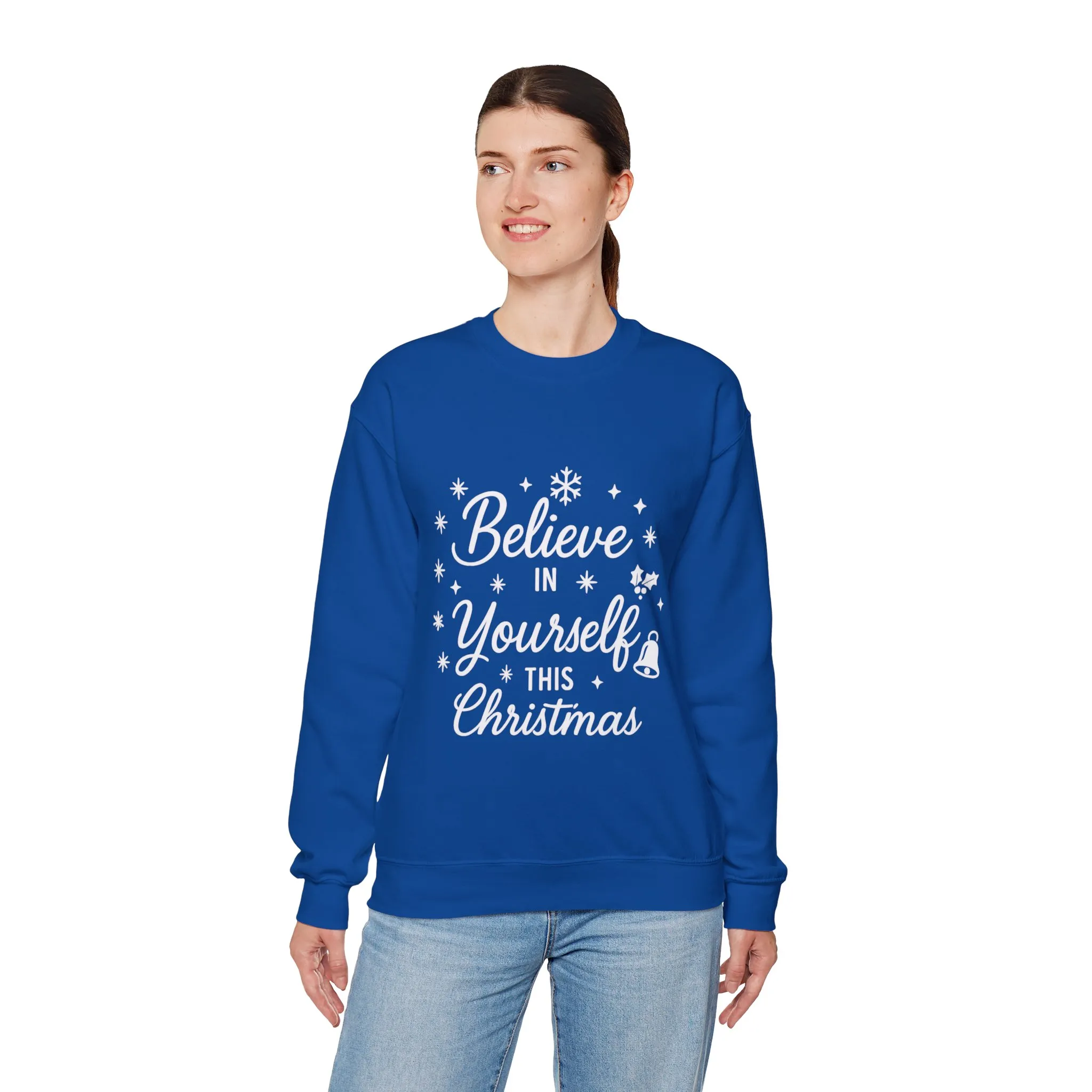 Women's Believe in the Magic Christmas Sweatshirt, Cozy Holiday Santa Hat Pullover, Women's Heavy Blend™ Crewneck Sweatshirt - Image 15
