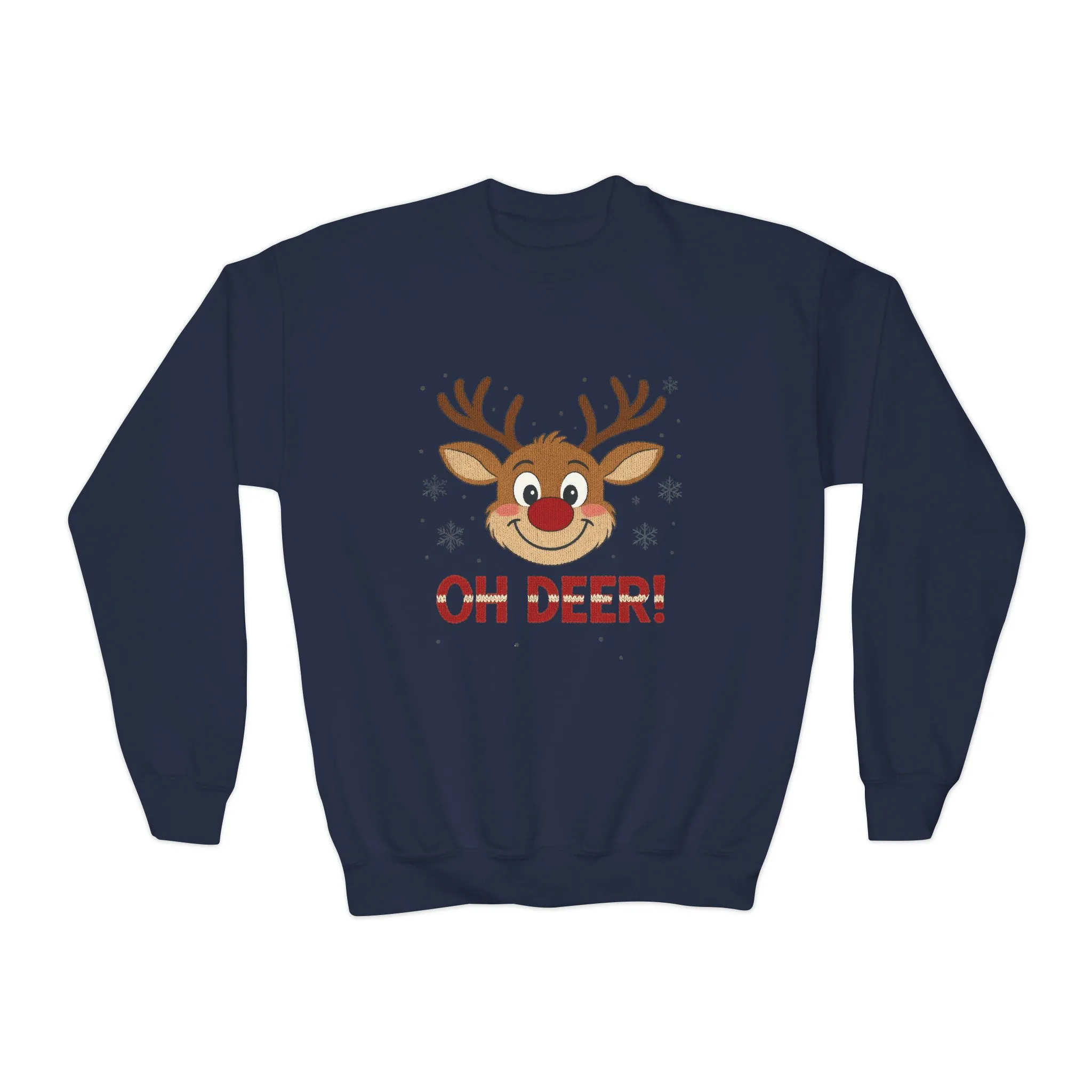 Girls Oh Deer Christmas Sweatshirt, Cute Reindeer Holiday Pullover, Youth Crewneck Sweatshirt - Image 9