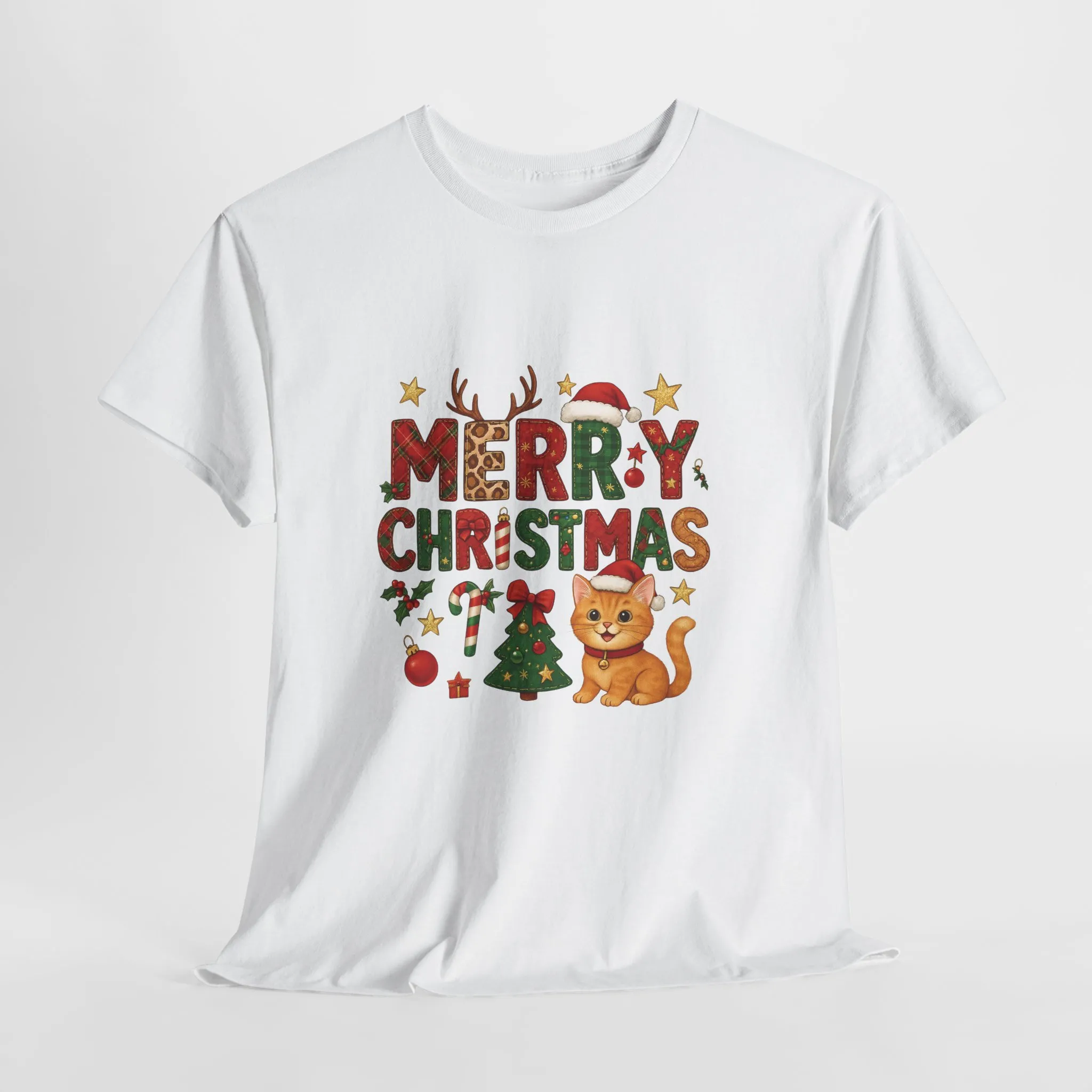 Merry Christmas Cat Shirt, Cute Holiday Cat Lovers Tee for Women - Image 2