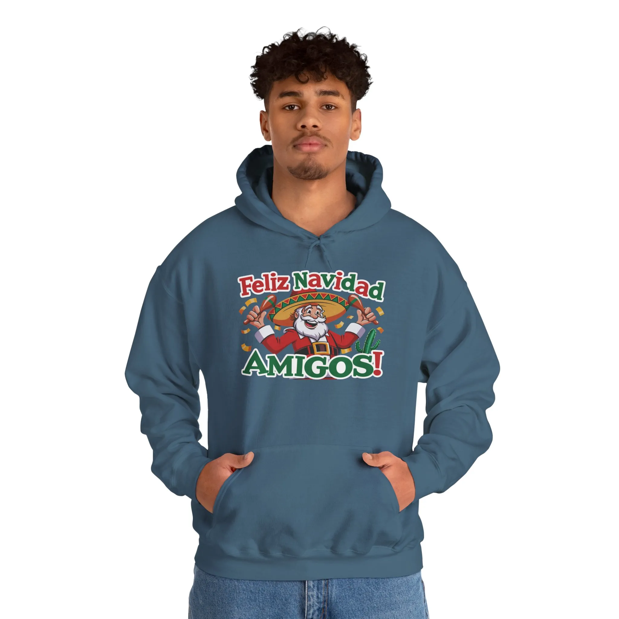 Feliz Navidad Amigos Hoodie, Funny Mexican Santa Christmas Hoodie, Latin Fiesta Holiday Sweatshirt for Men - Image 23