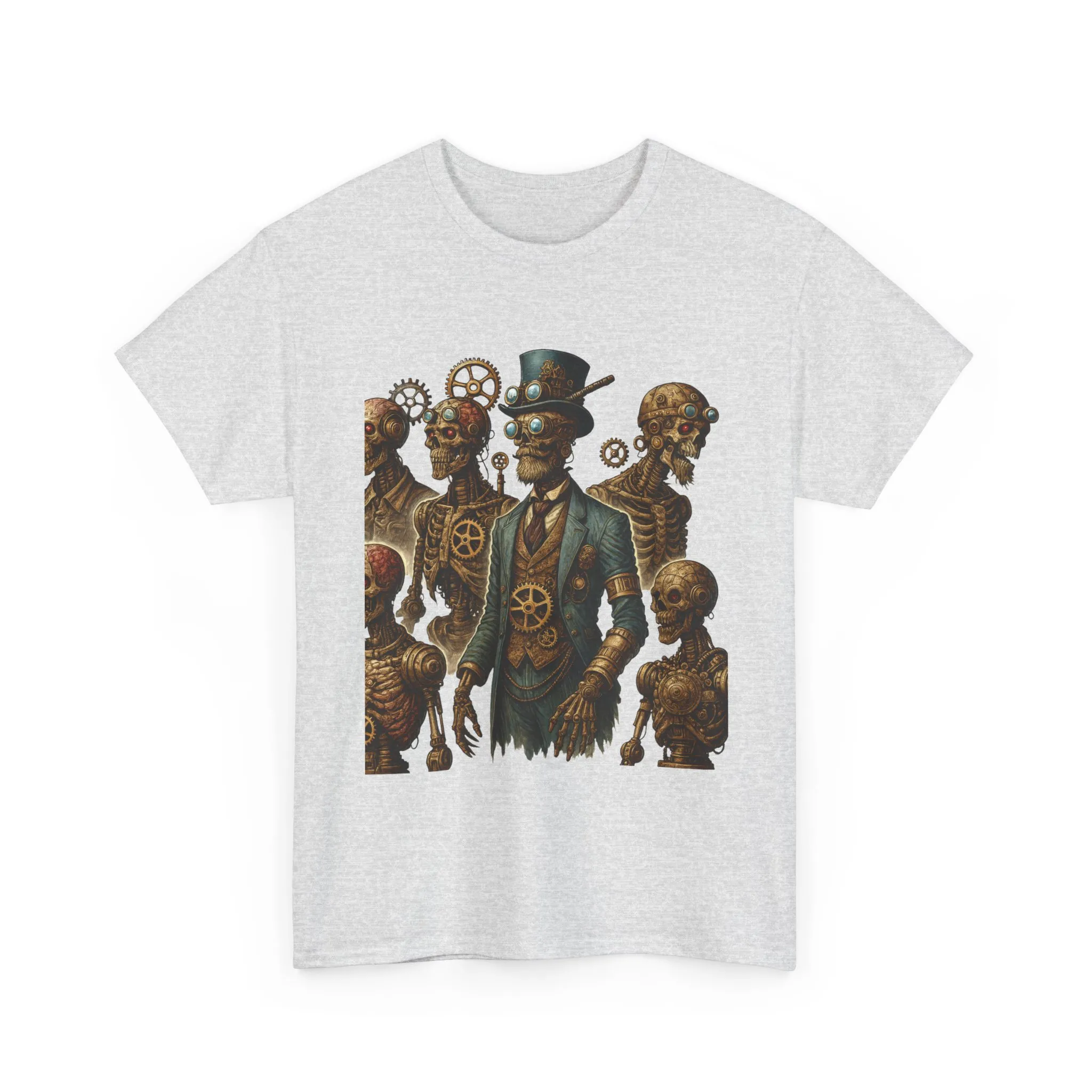Steampunk Skeleton Gentleman T-Shirt, Vintage Mechanical Robot Skull Design, Gothic Industrial Cyberpunk Tee for Men - Image 4