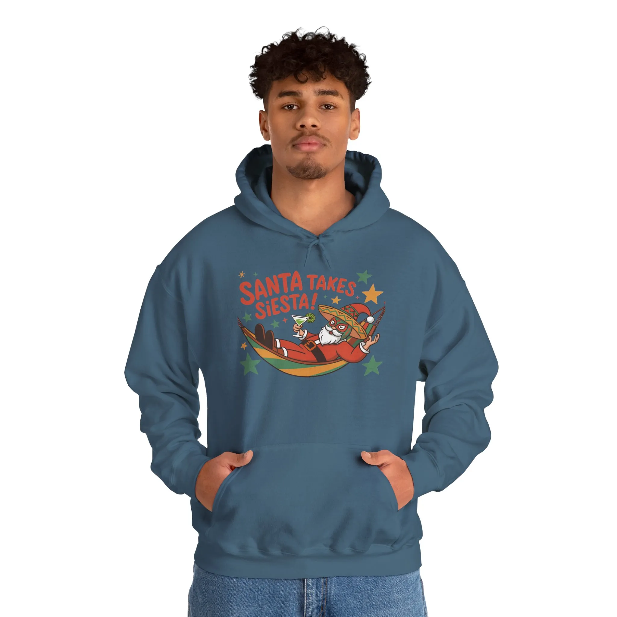 Santa Takes a Siesta Funny Christmas Hoodie for Men, Mexican Santa Holiday Sweatshirt, Siesta Santa Christmas Sweater - Image 15
