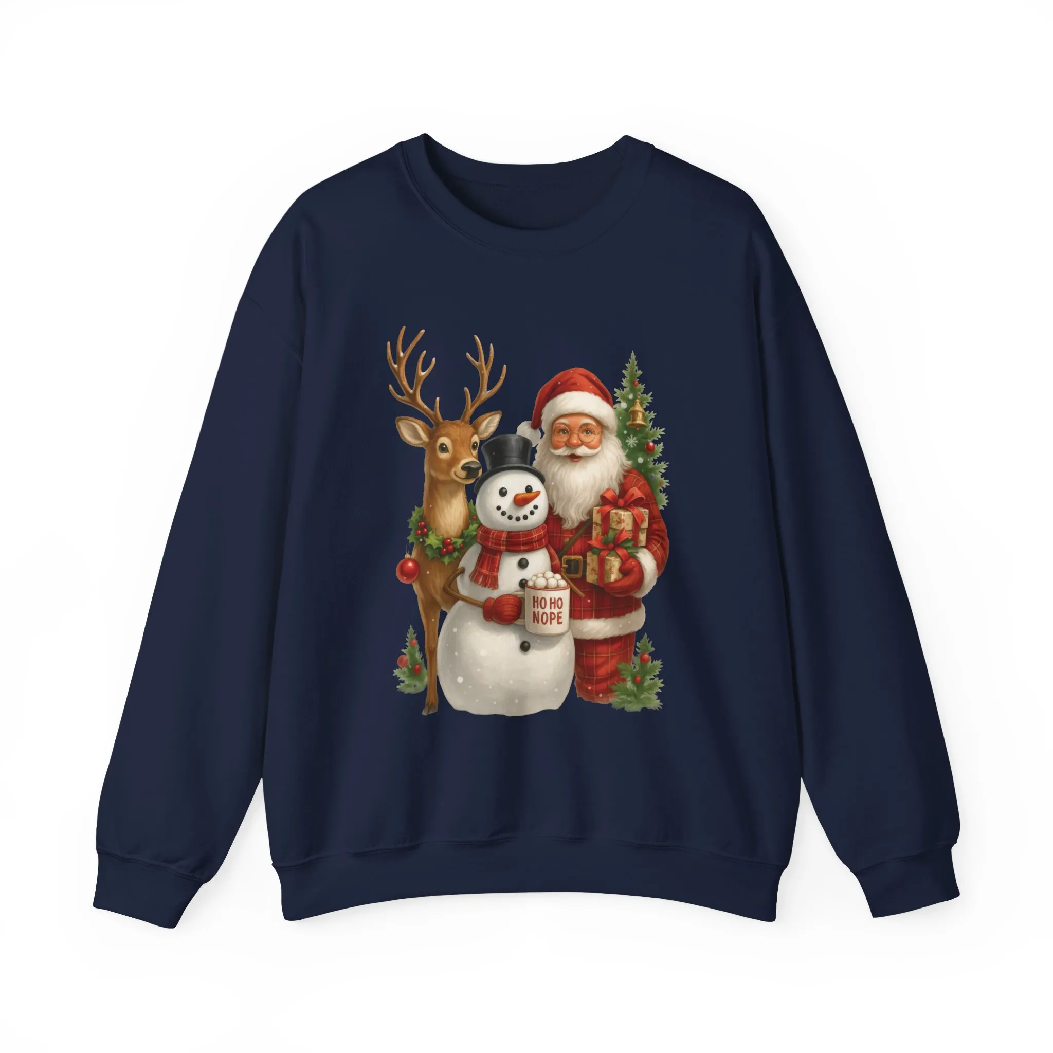 Santa, Snowman - Reindeer Christmas Sweatshirt, Funny Ho Ho Nope Holiday Sweater, Cute Vintage Christmas Jumper for Women - Image 16