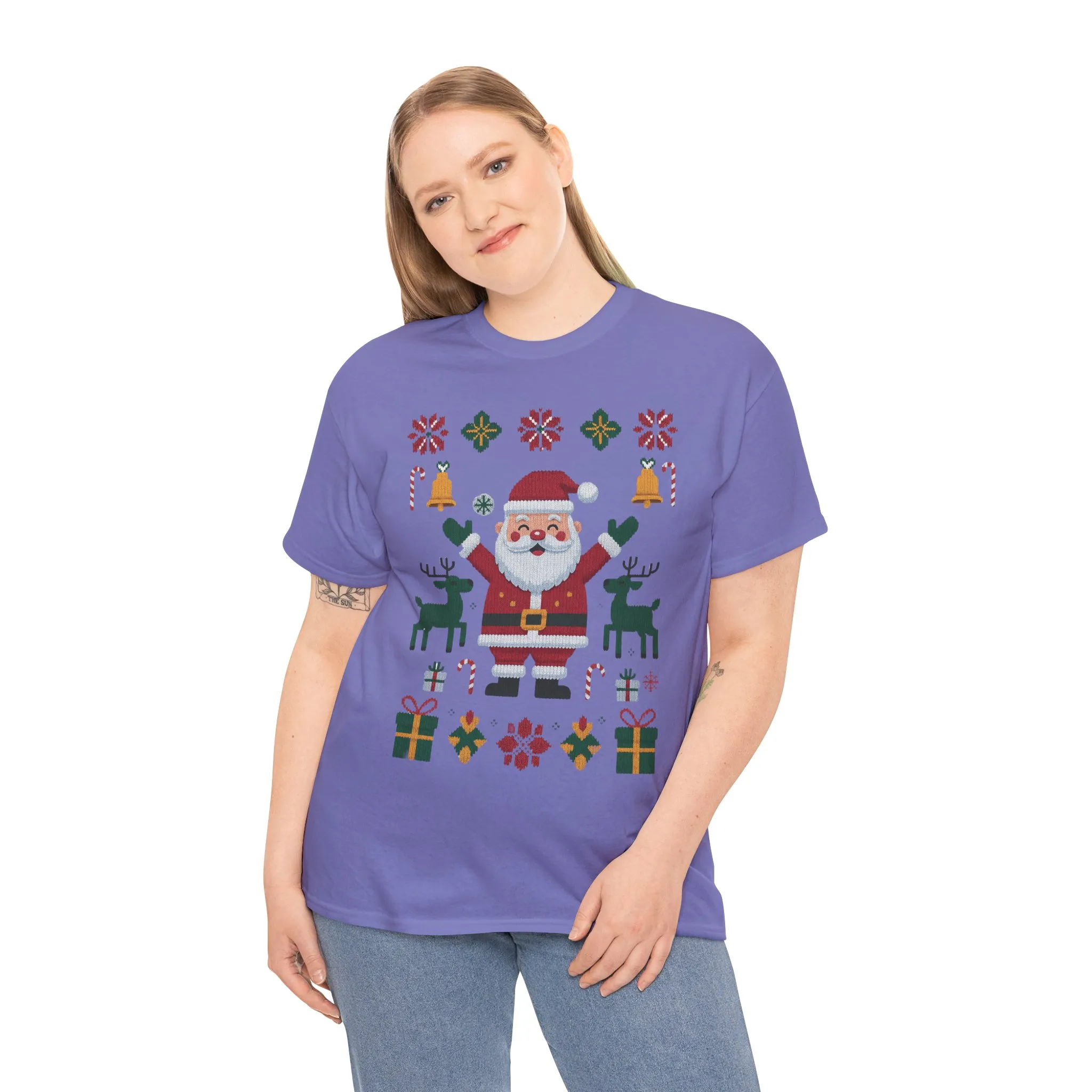 Santa Christmas T-Shirt, Cute Reindeer Holiday Tee, Classic Nordic Christmas Shirt for Women - Image 27