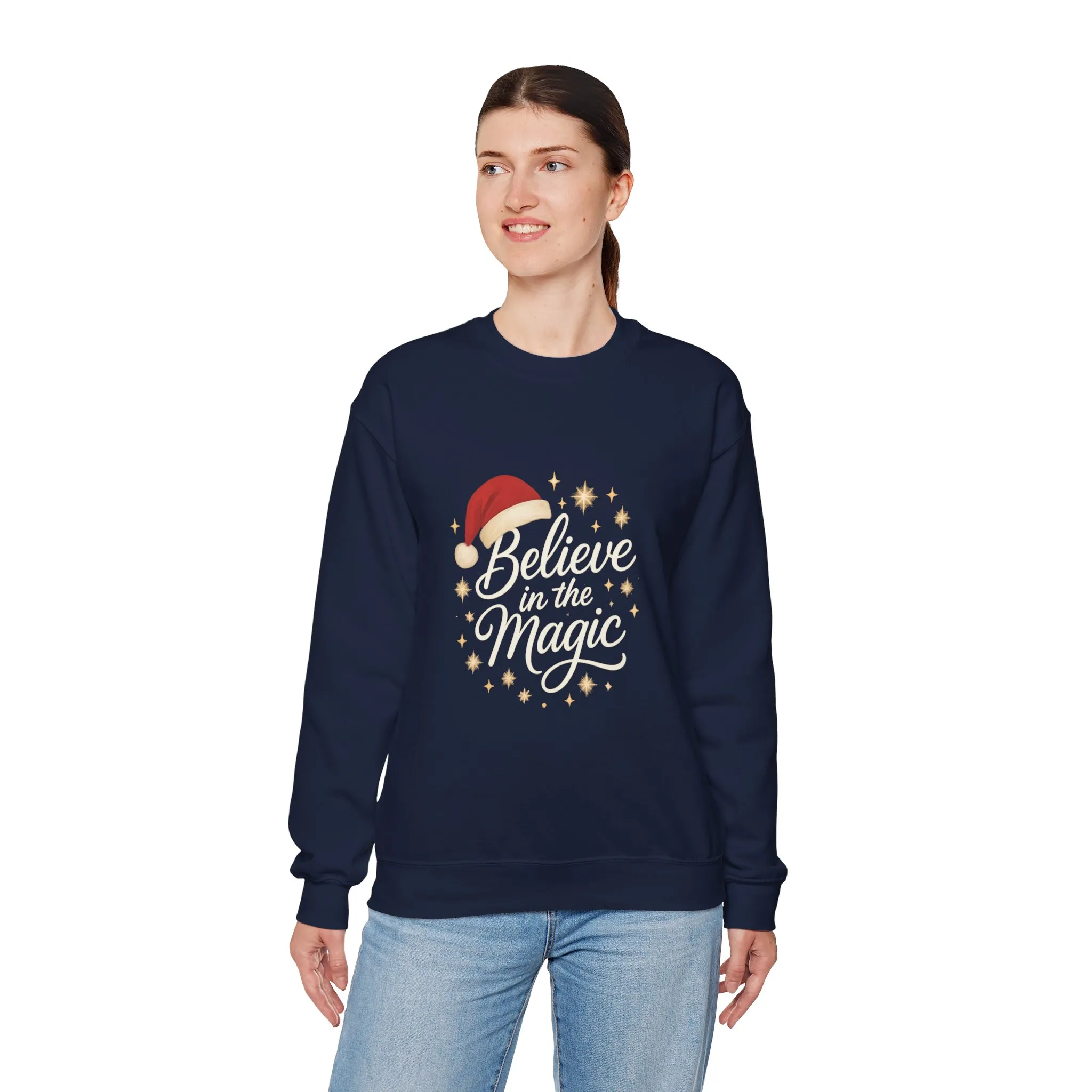 Believe in the Magic Women's Christmas Shirt, Santa Hat Holiday Cozy Sweatshirt, Women's Heavy Blend™ Crewneck Sweatshirt - Image 21