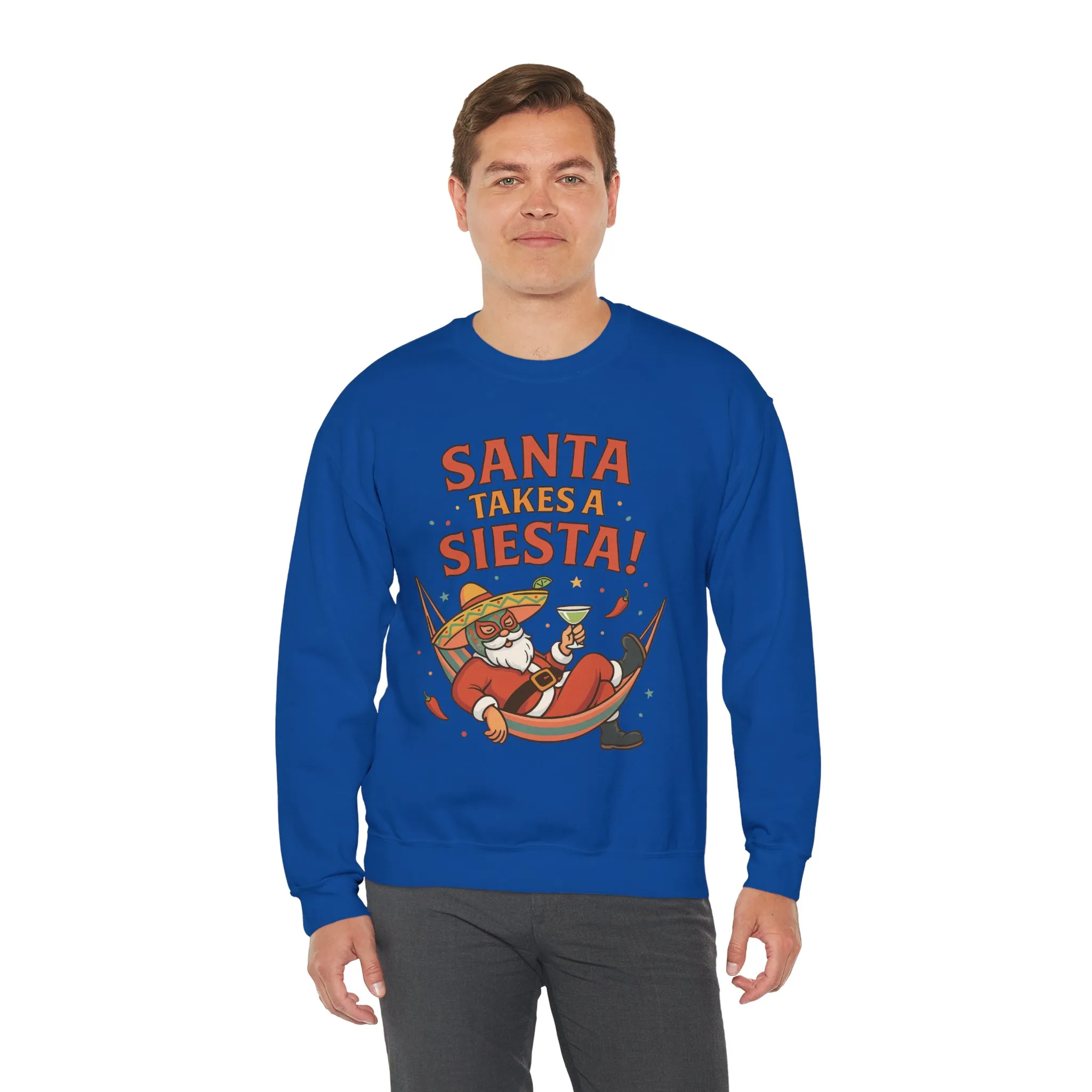 Santa Takes a Siesta Funny Christmas Sweatshirt for Men, Mexican Holiday Jumper - Image 20