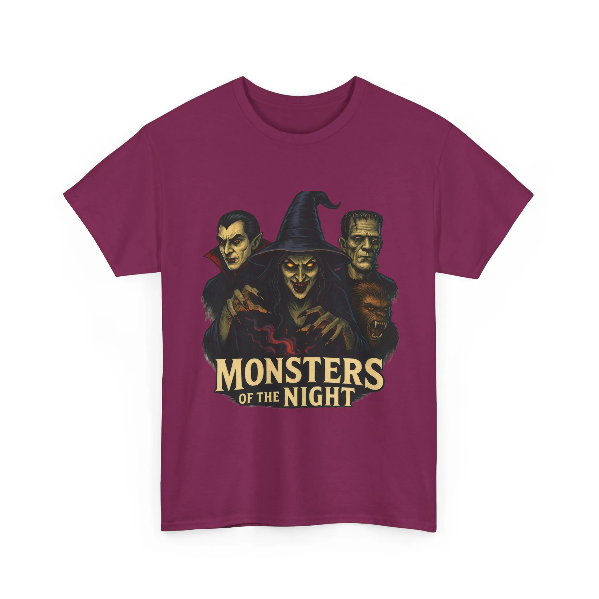 Monsters of the Night Women's T-Shirt, Classic Horror Witch, Vampire, Frankenstein Halloween Tee - Image 2