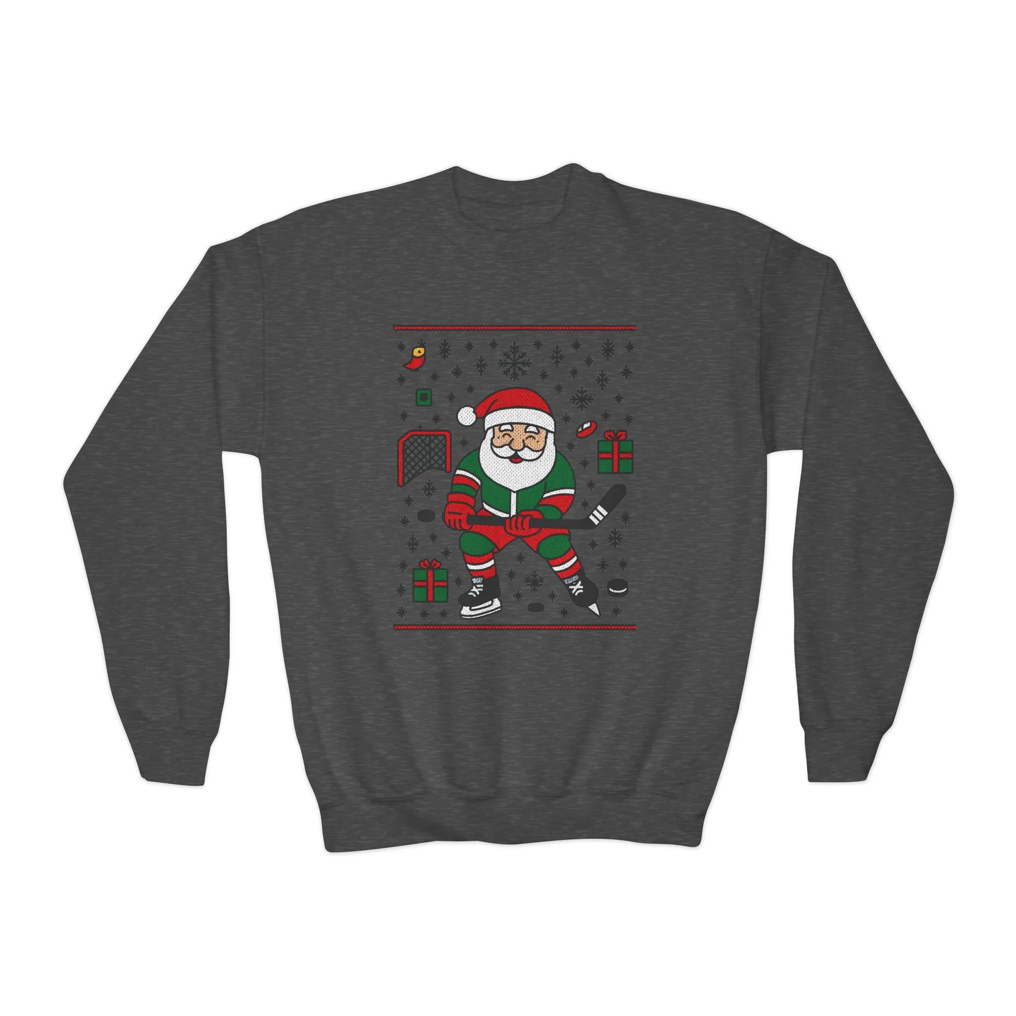 Hockey Santa Youth Christmas Sweatshirt, Funny Sports Holiday Jumper for Boys - Image 5