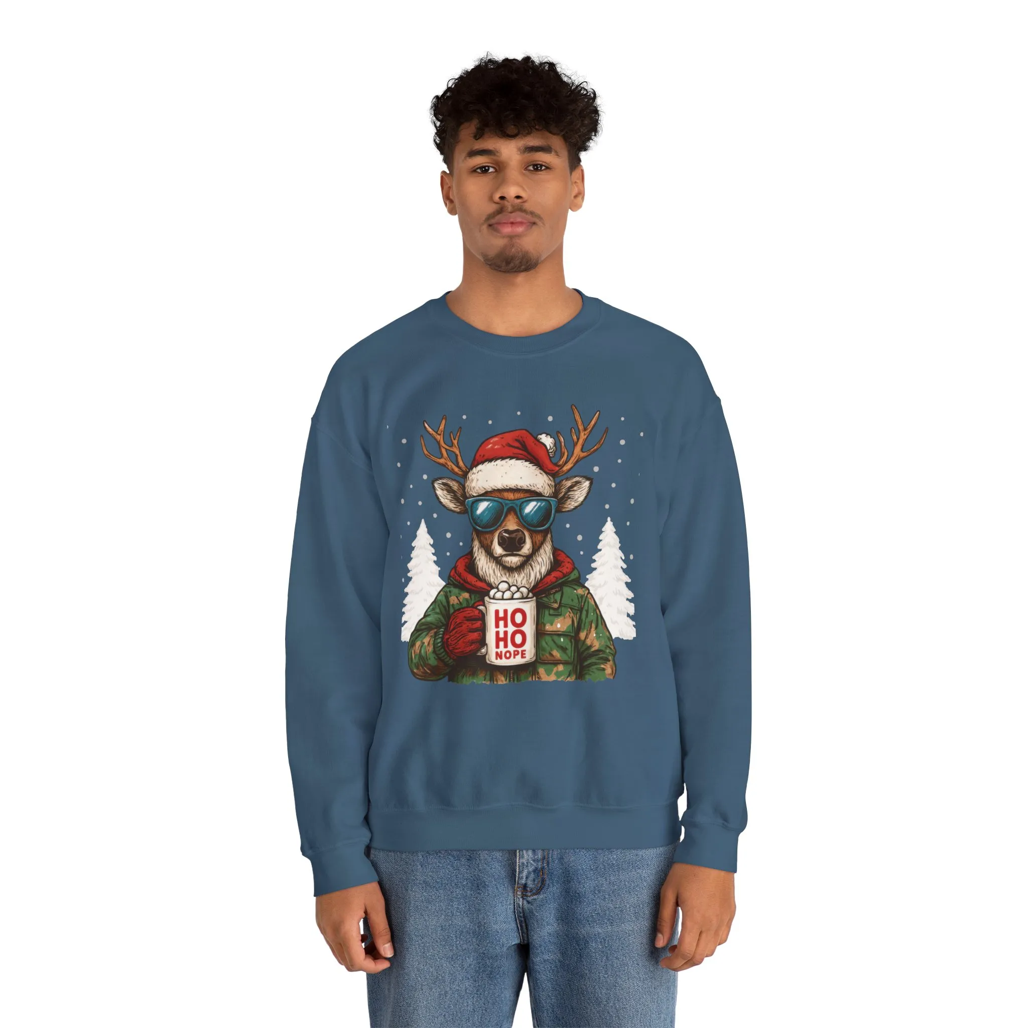Men's HO HO NOPE Funny Christmas T-Shirt, Cool Reindeer Holiday Tee - Image 3
