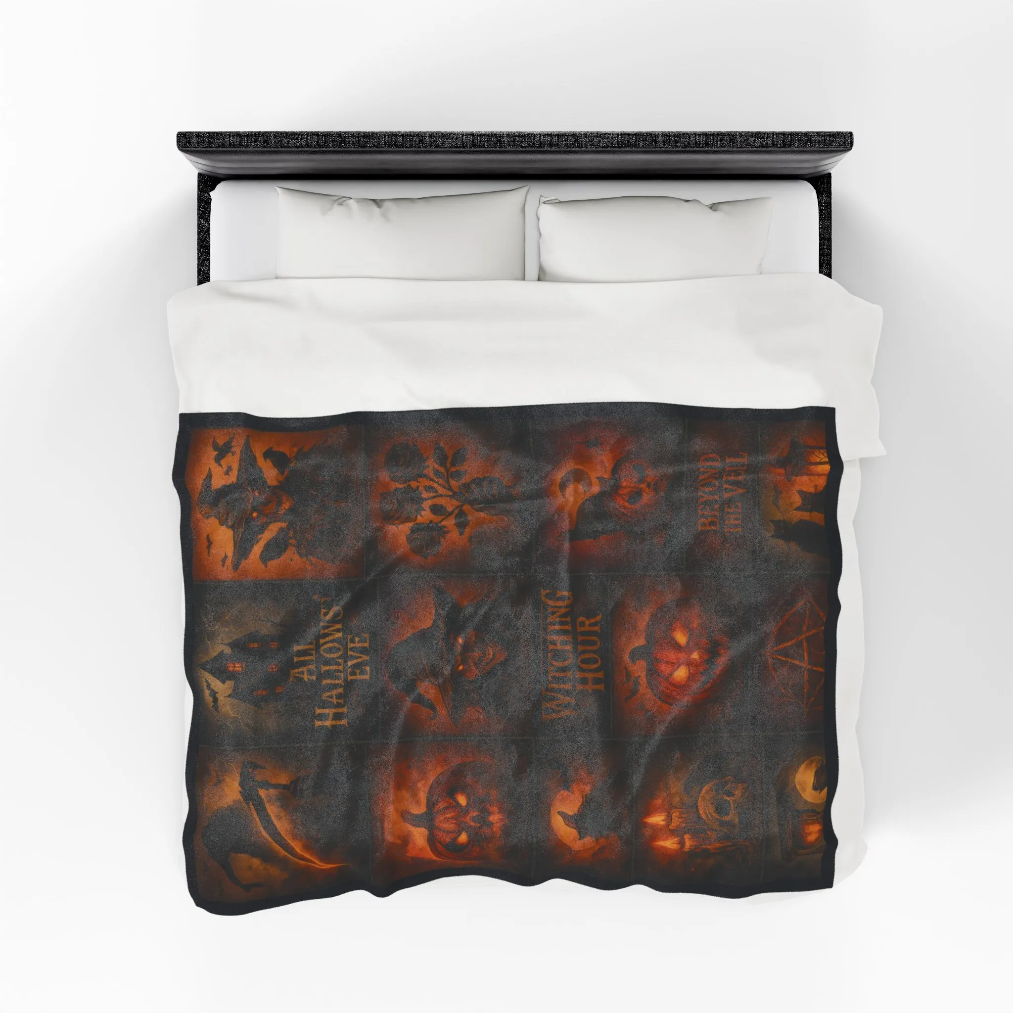 Gothic Halloween Velveteen Plush Blanket, Dark Fantasy Horror Throw, All Hallows Eve Witch Pumpkin Skull Blanket, Spooky Gothic Home Decor - Image 7