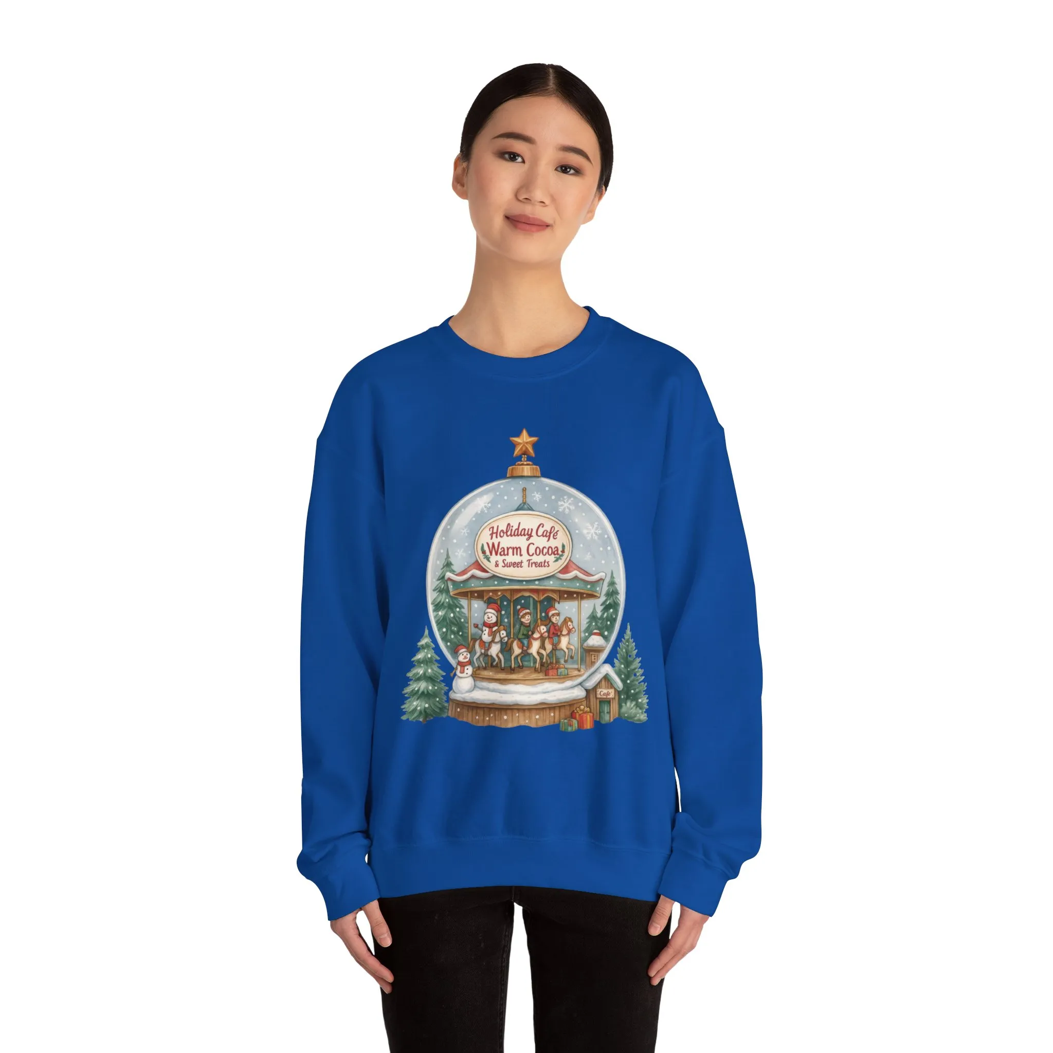 Holiday Café Christmas Sweatshirt, Warm Cocoa Snow Globe Pullover - Image 17