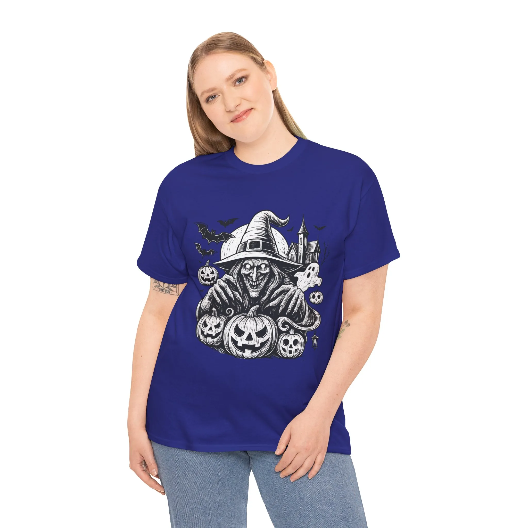 Scary Witch Halloween Shirt Women, Gothic Pumpkin Ghost Tee, Spooky Horror Tee with Bats - Image 18
