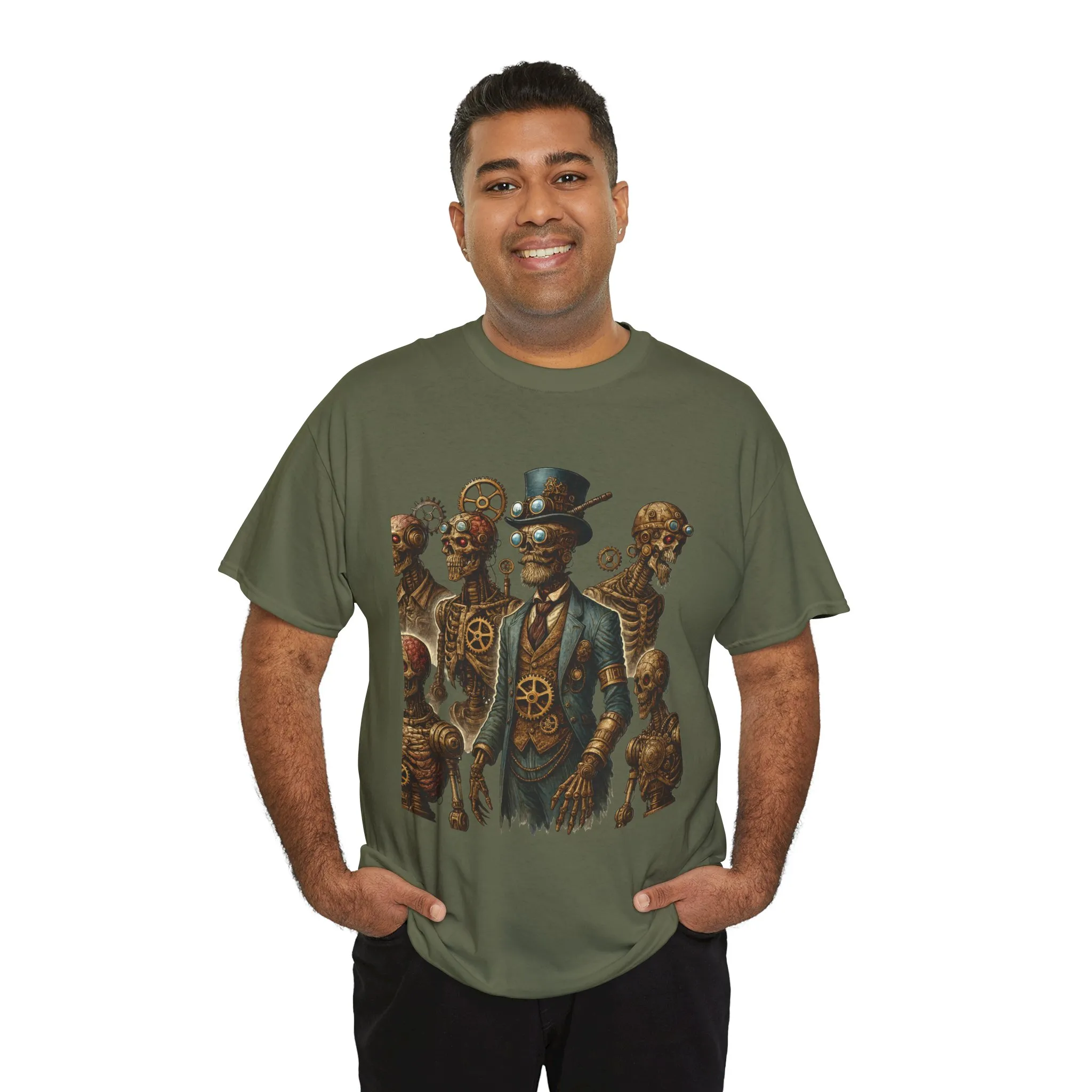 Steampunk Skeleton Gentleman T-Shirt, Vintage Mechanical Robot Skull Design, Gothic Industrial Cyberpunk Tee for Men - Image 15