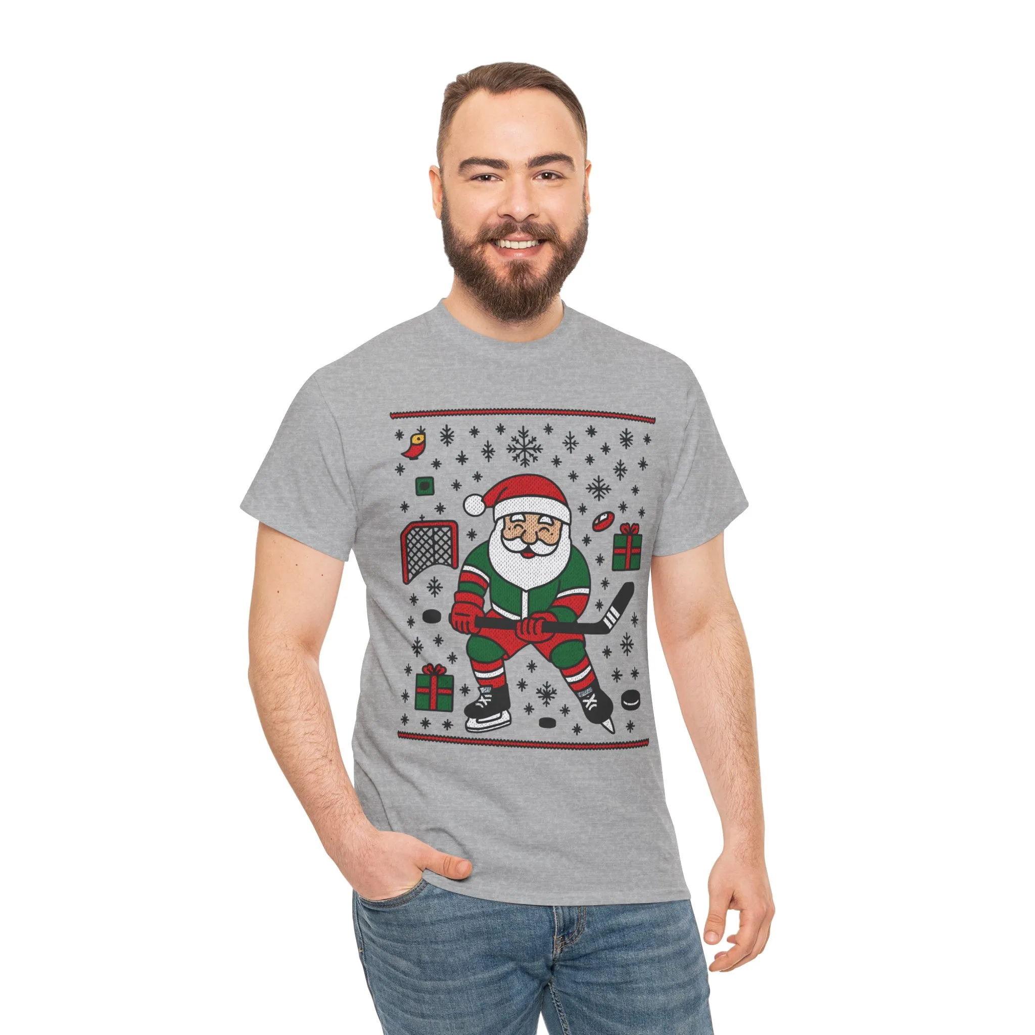 Hockey Santa Men's Christmas T-Shirt, Funny Sports Holiday Tee