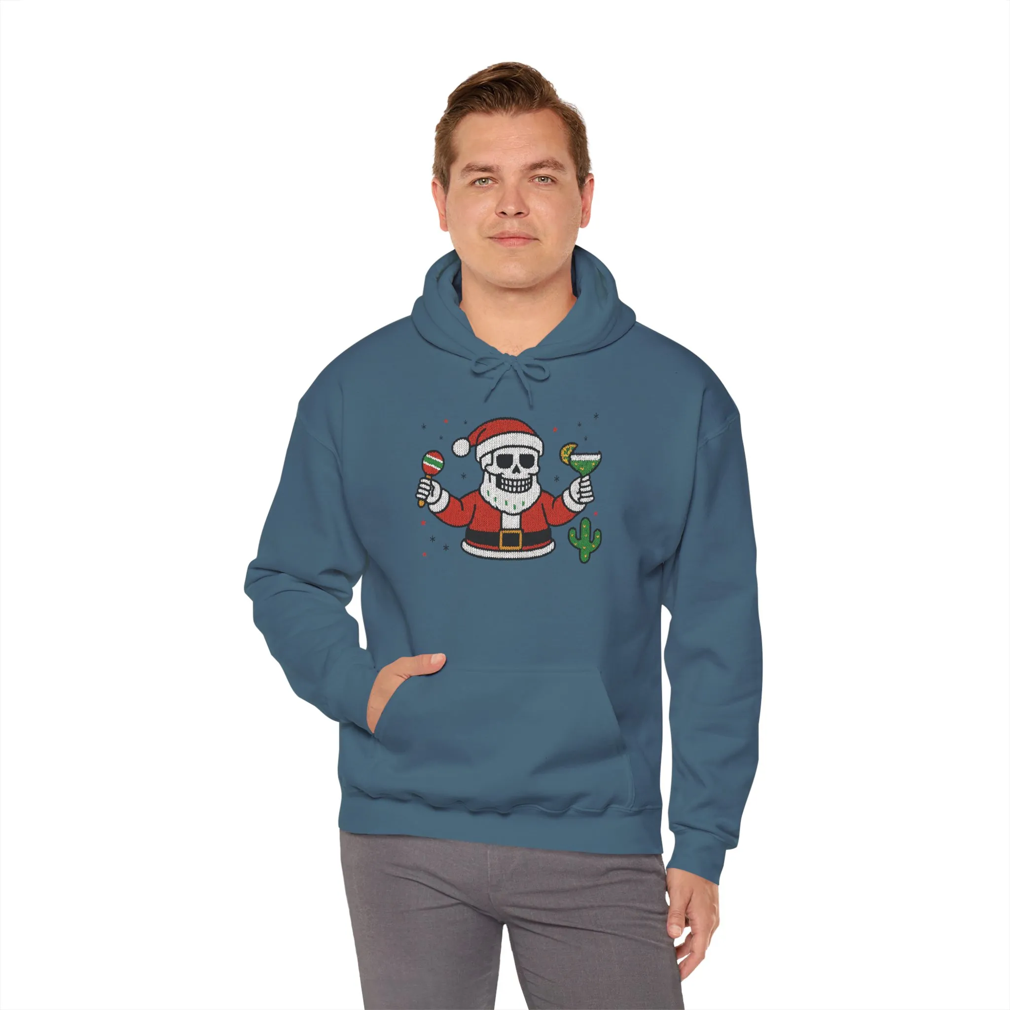 Skeleton Santa Funny Christmas Hoodie for Men, Ugly Margarita Holiday Sweatshirt - Image 16