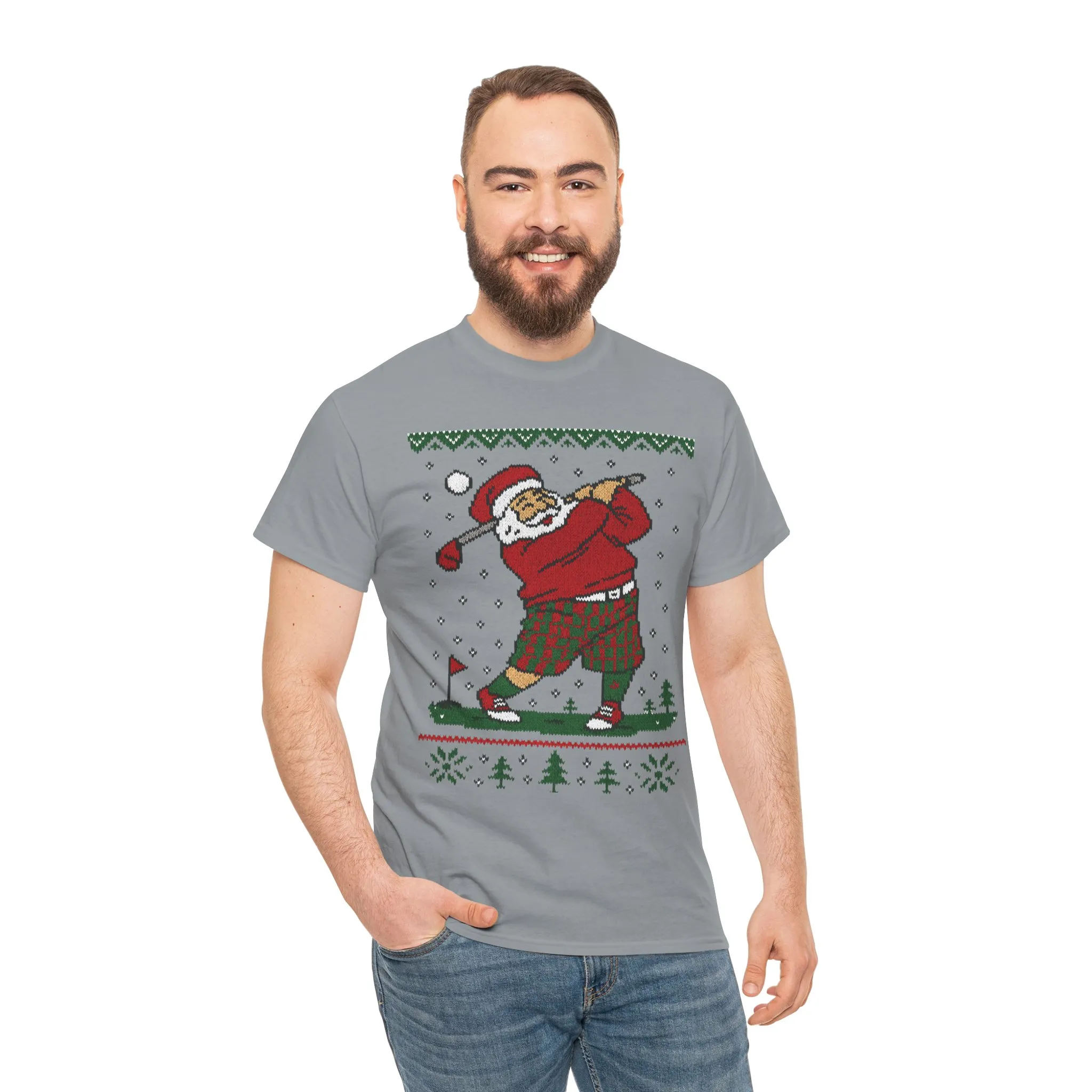 Funny Golfing Santa Christmas T-Shirt, Ugly Christmas Golf Shirt for Men, Holiday Golf Player Tee