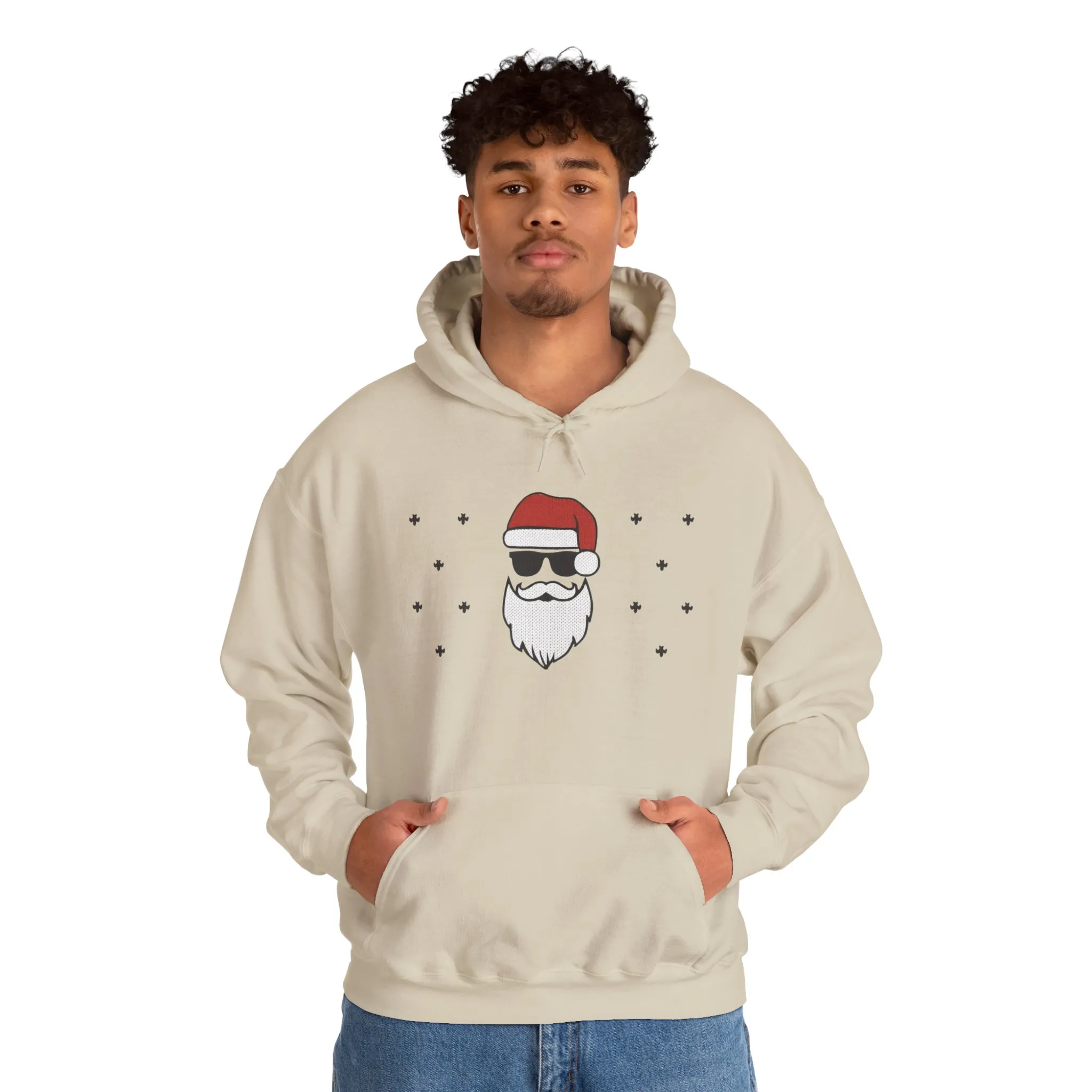 Cool Santa Men’s Hoodie, Funny Christmas Sweatshirt, Retro Knit Holiday Style - Image 11