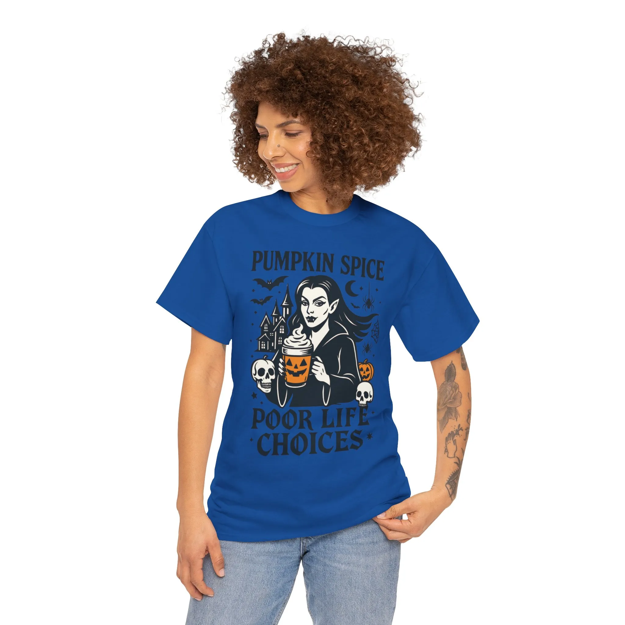 Pumpkin Spice Poor Life Choices Women's T-Shirt, Funny Vampire Coffee Halloween Graphic Tee - Image 14