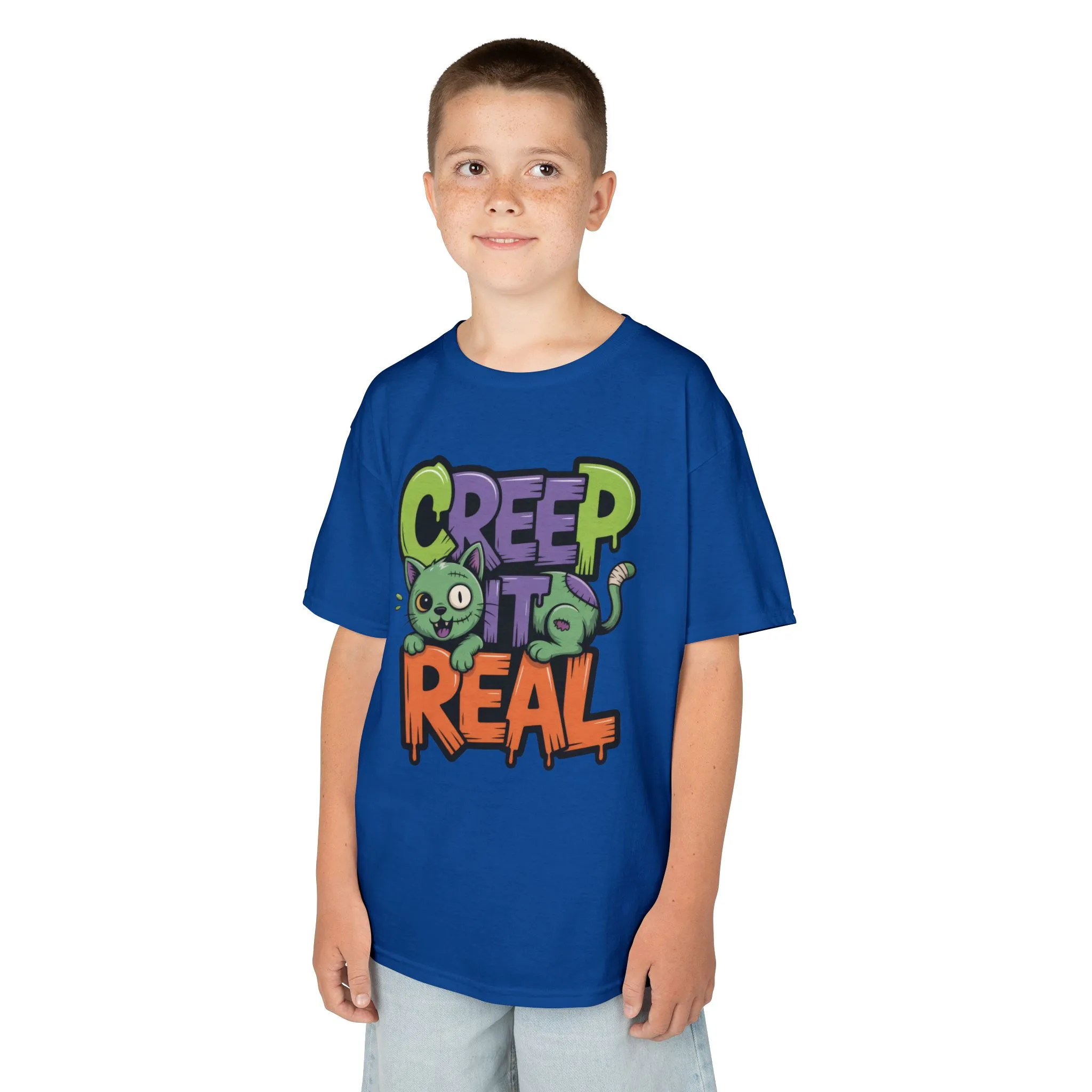 Creep It Real Kids Halloween Shirt, Cute Zombie Cat Graffiti Style T-Shirt for Boys & Girls - Image 15