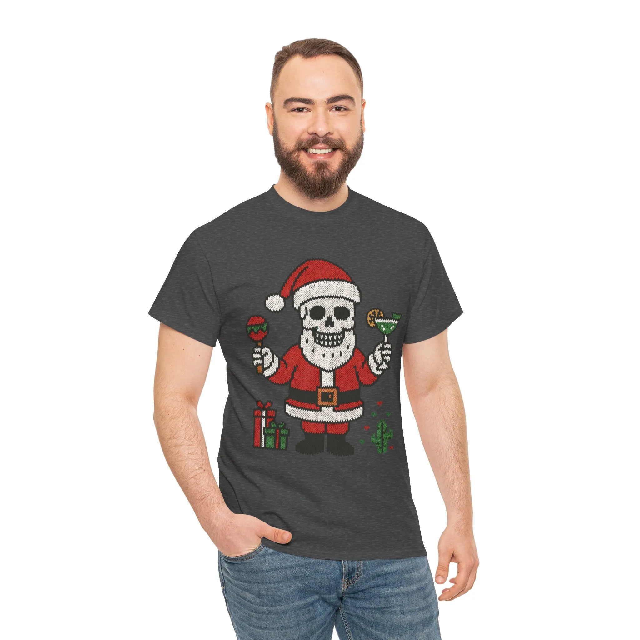Funny Santa Skull Christmas Men's Shirt, Holiday Margarita Tee for Men - Image 14