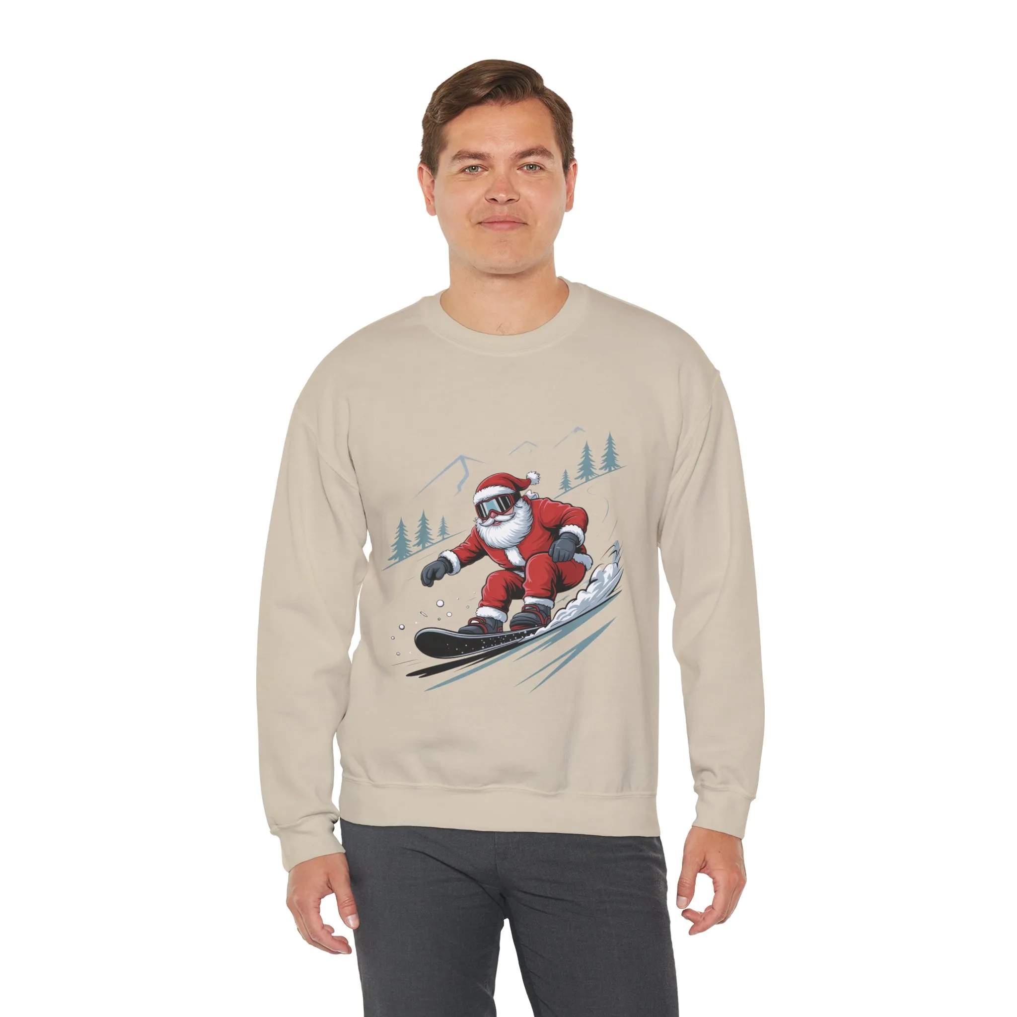 Snowboard Santa Christmas Sweatshirt, Cool Funny Holiday Sweater for Men, Santa Snowboarding Winter Jumper - Image 9