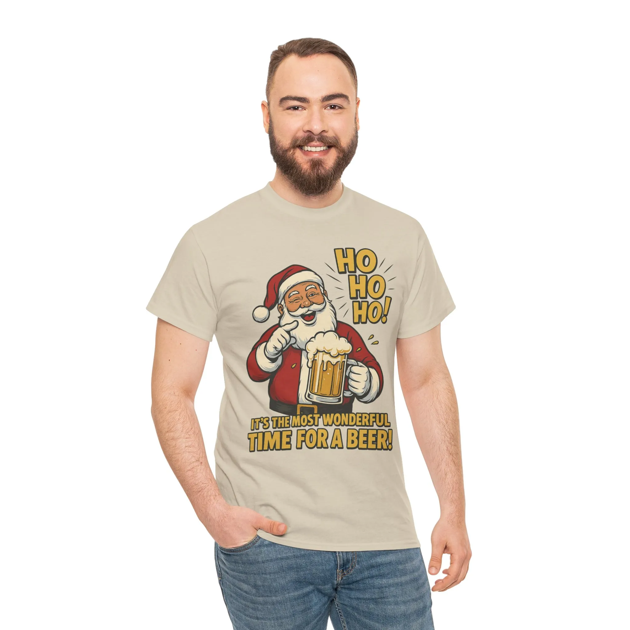 Funny Santa Beer Christmas T-Shirt, Men's Holiday Party Tee - Image 5