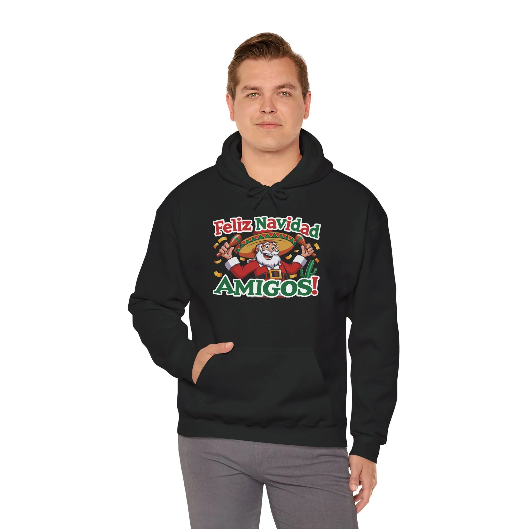 Feliz Navidad Amigos Hoodie, Funny Mexican Santa Christmas Hoodie, Latin Fiesta Holiday Sweatshirt for Men - Image 8