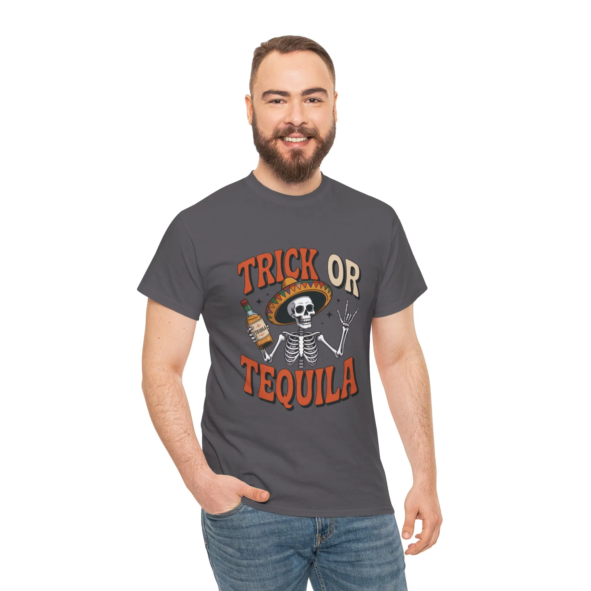 Trick or Tequila Skeleton Men's T-Shirt , Funny Halloween Drinking Party Tee for Men - Image 20