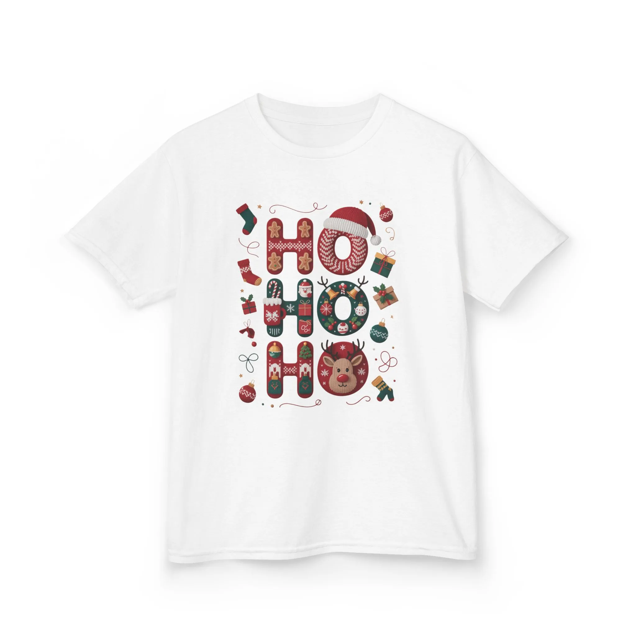 Ho Ho Ho Kids Christmas T-Shirt, Cute Girls Holiday Outfit, Reindeer, Gingerbread - Santa Hat Design, Cozy Winter Top - Image 3