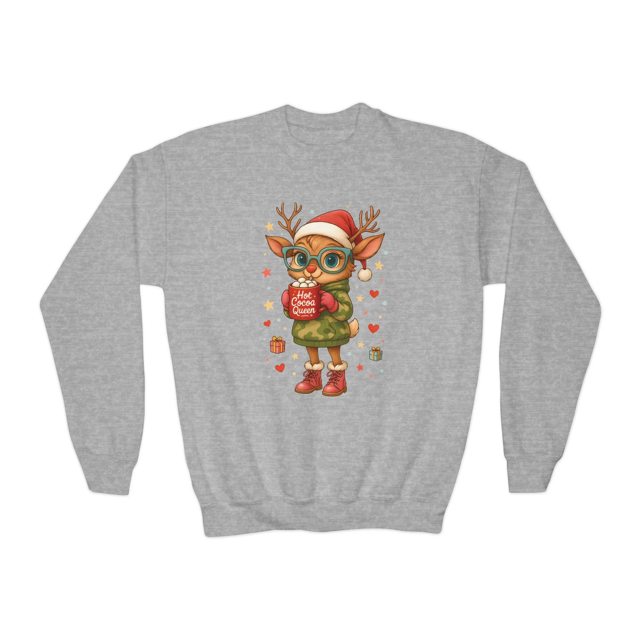 Hot Cocoa Queen Christmas Sweatshirt for Girls, Cute Holiday Reindeer Jumper - Image 7