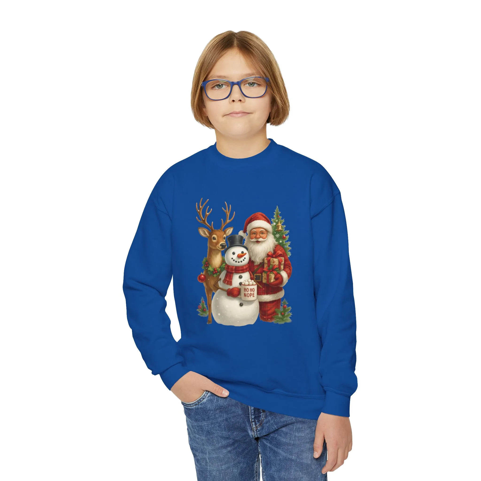 Kids Santa, Snowman - Reindeer Christmas Sweatshirt, Cute Ho Ho Nope Holiday Jumper, Funny Santa Sweater for Girls - Image 17