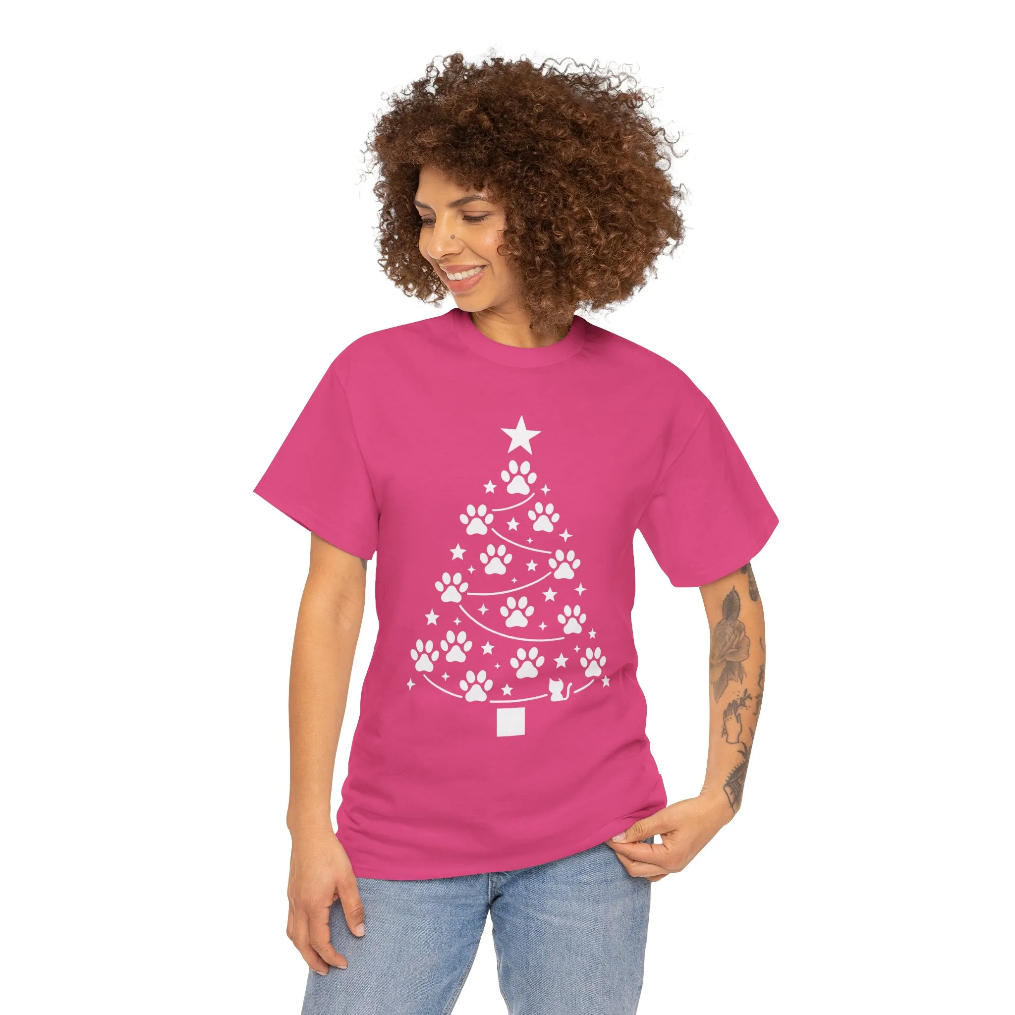 Paw Christmas Tree Women's T-Shirt, Pet Lover Holiday Tee - Image 17