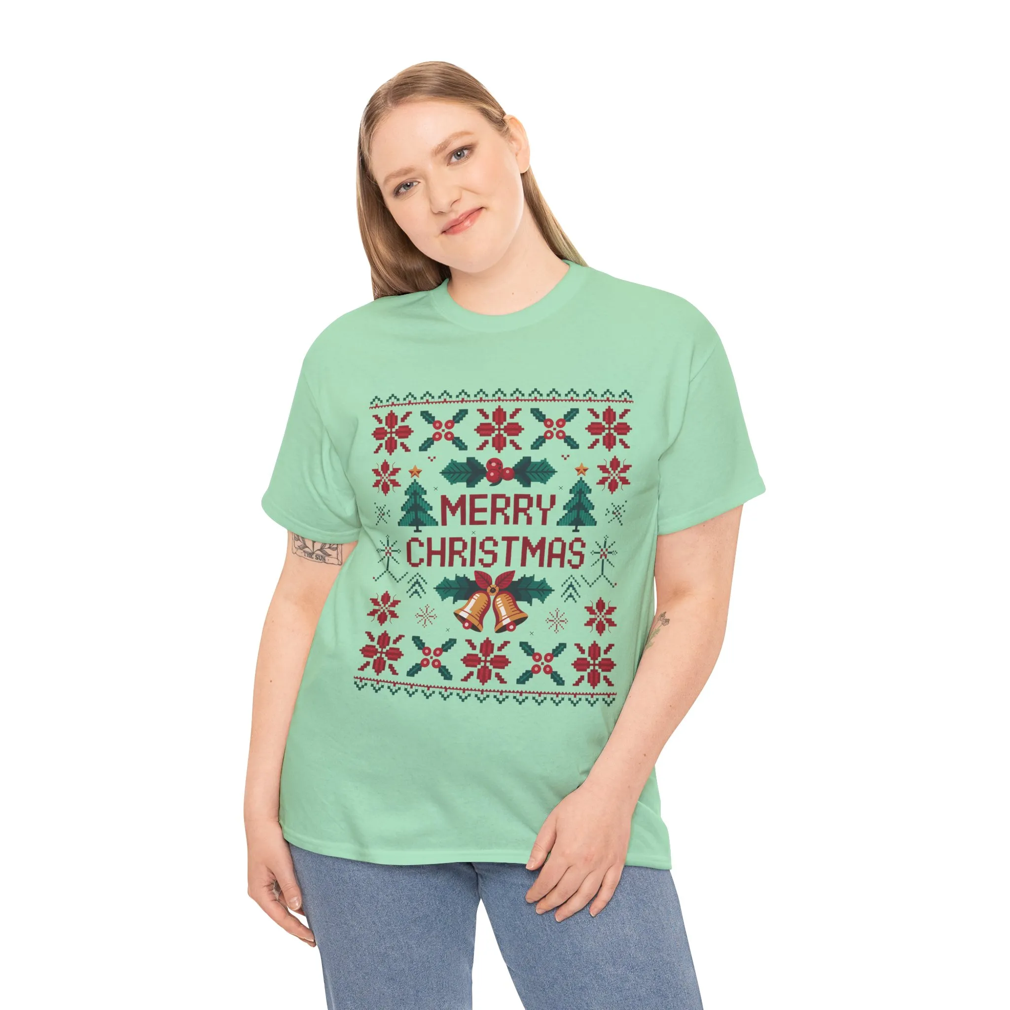 Merry Christmas Women's T-Shirt, Festive Holiday Tee, Classic Red - Green Christmas Outfit - Image 3