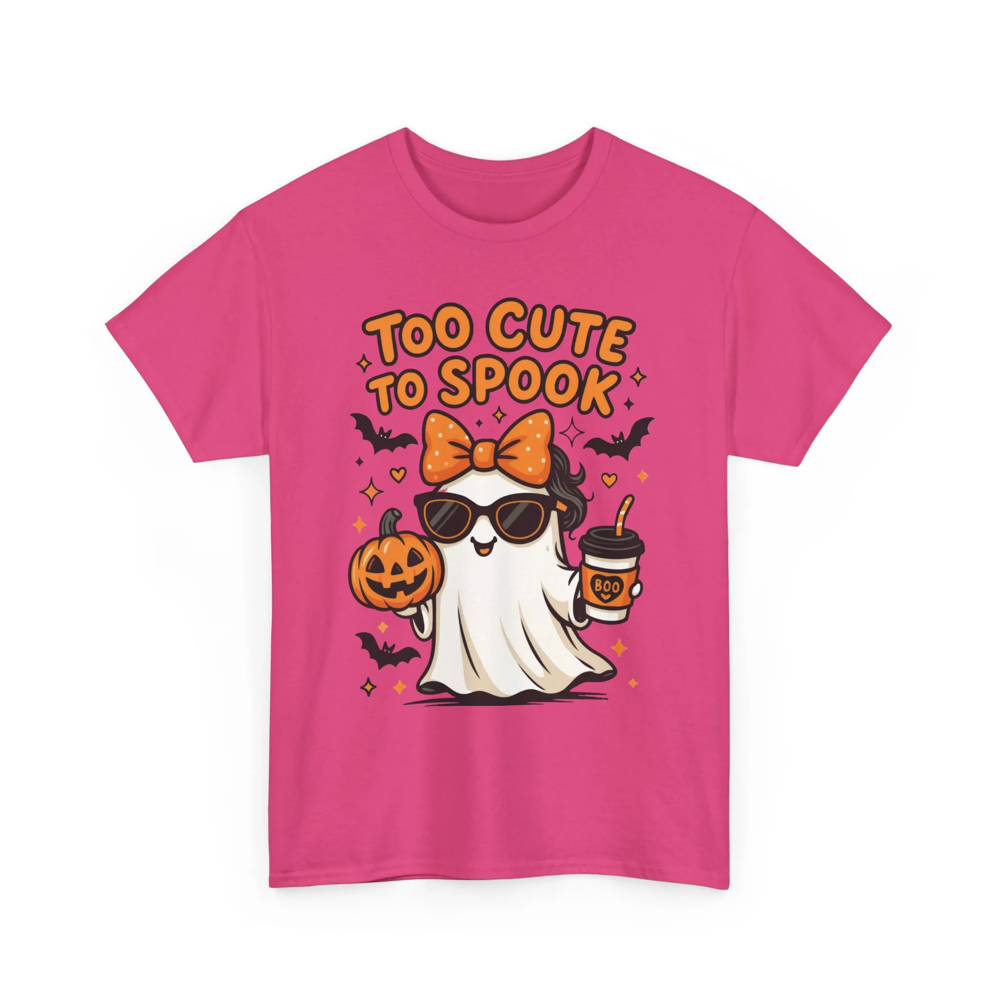 Too Cute To Spook Women's T-Shirt, Cute Ghost Pumpkin Coffee Halloween Graphic Tee - Image 22