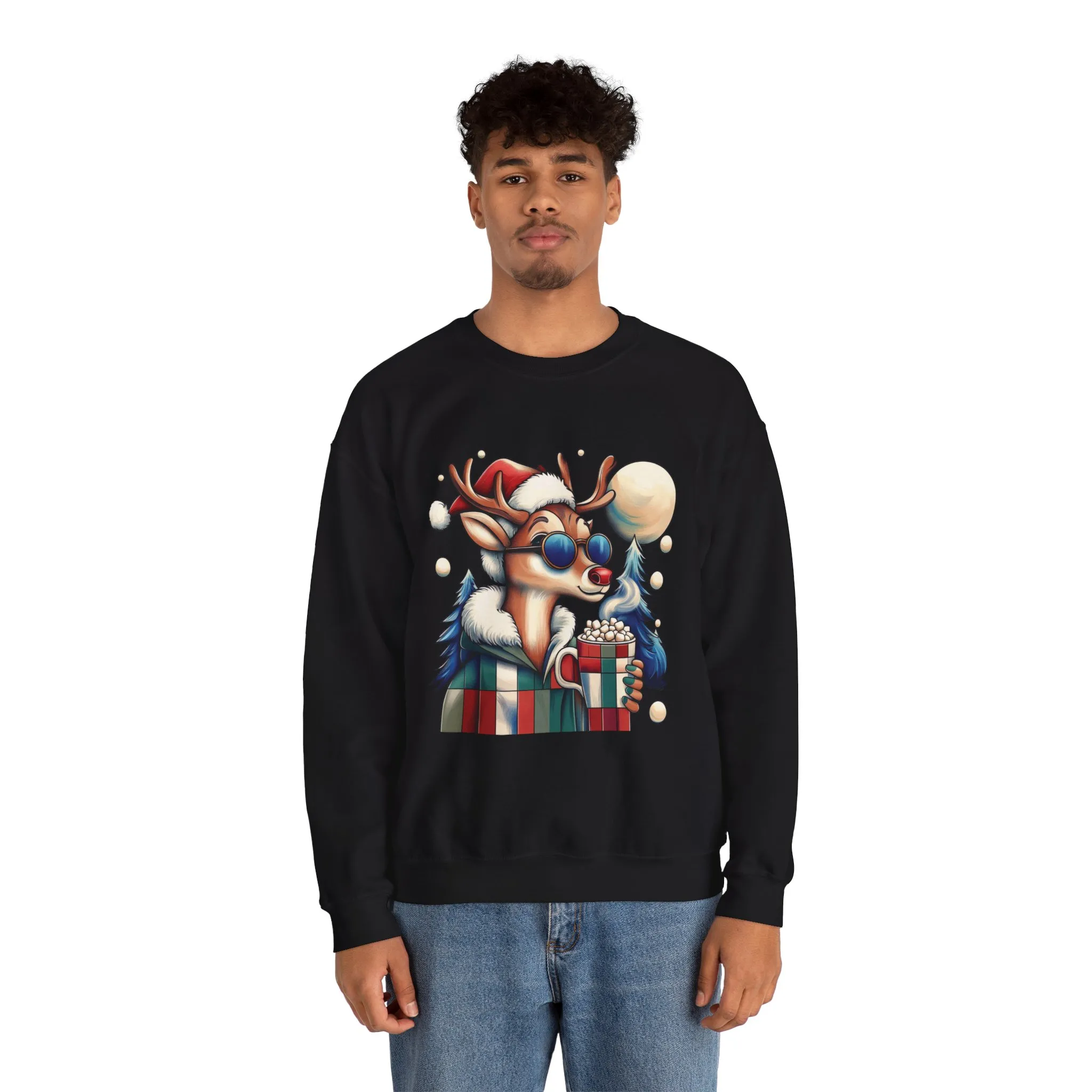 Cool Reindeer Christmas Sweatshirt, Funny Holiday Pullover for Men, Men's Heavy Blend™ Crewneck Sweatshirt - Image 5