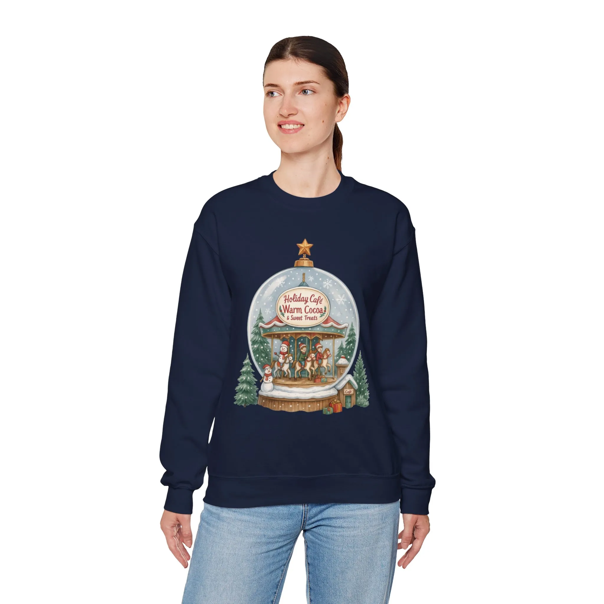 Holiday Café Christmas Sweatshirt, Warm Cocoa Snow Globe Pullover - Image 21