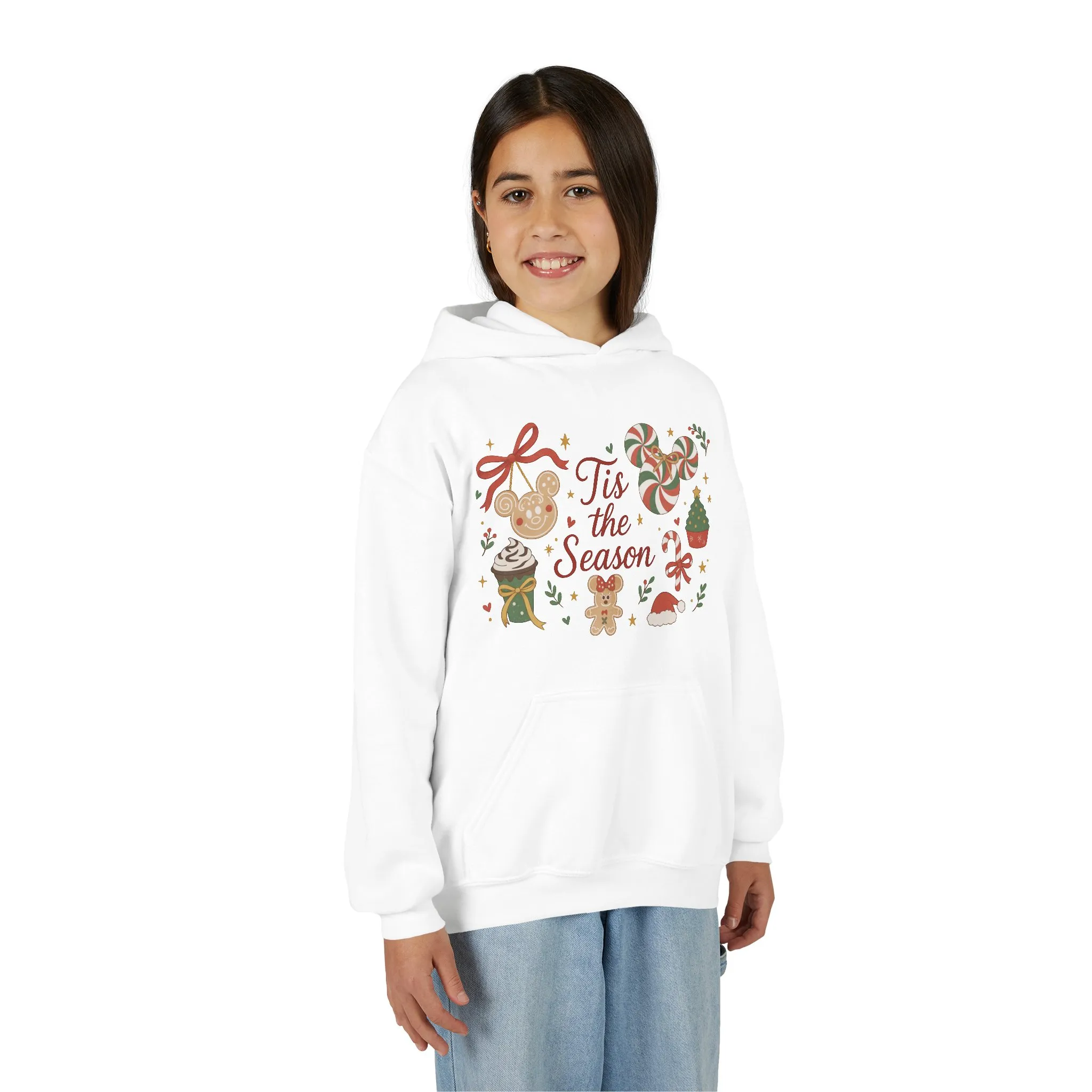 Tis the Season Christmas Sweatshirt for Girls, Cozy Holiday Cookie Jumper, Youth Heavy Blend Hooded Sweatshirt - Image 6