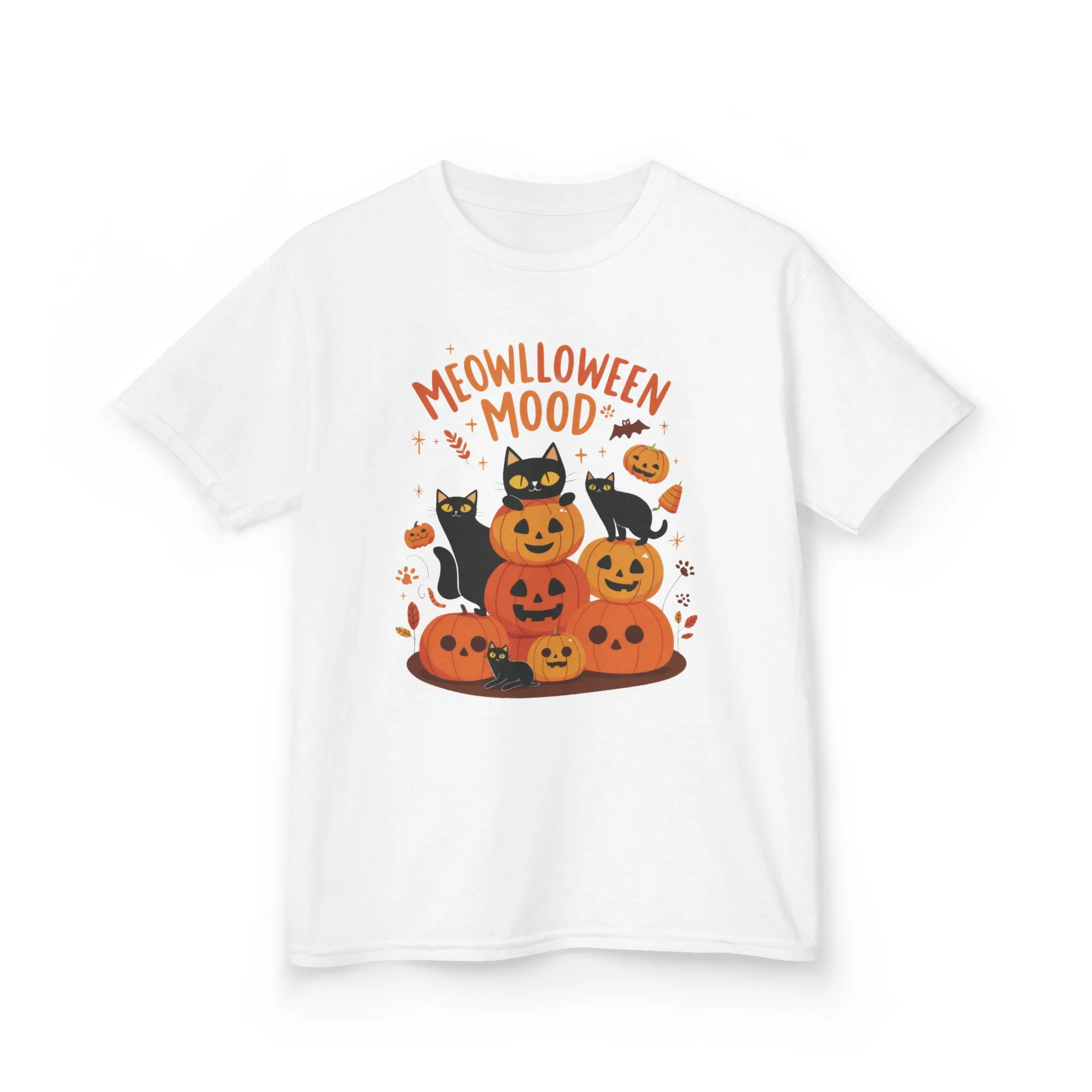 Meowlloween Mood Kids Shirt, Cute Black Cat Halloween T-Shirt for Girls and Boys, Funny Pumpkin Cat Tee, Cozy Fall Cat Lover Gift - Image 4