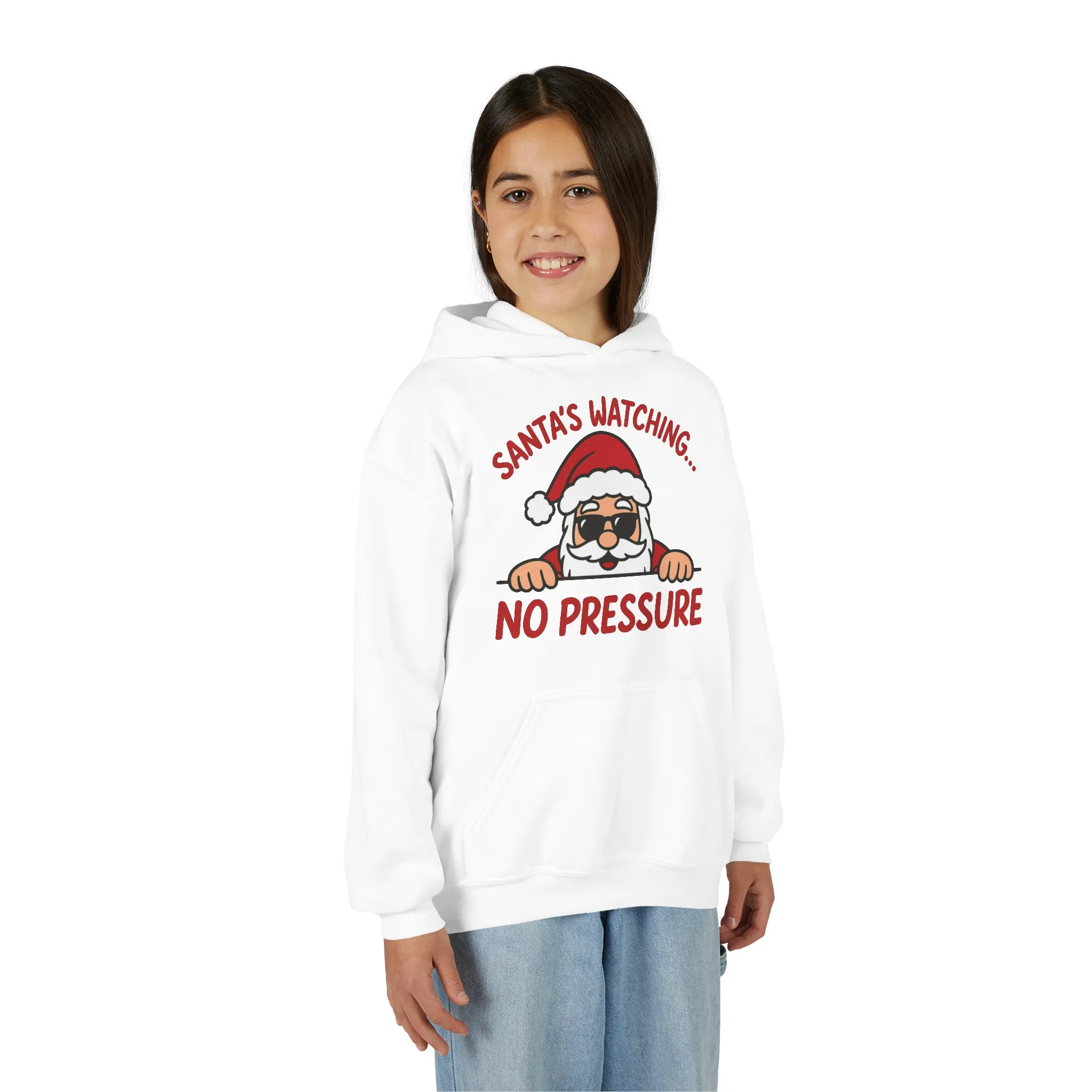 Santa's Watching No Pressure Kids Christmas Hoodie, Funny Holiday Sweatshirt for Youth - Image 6