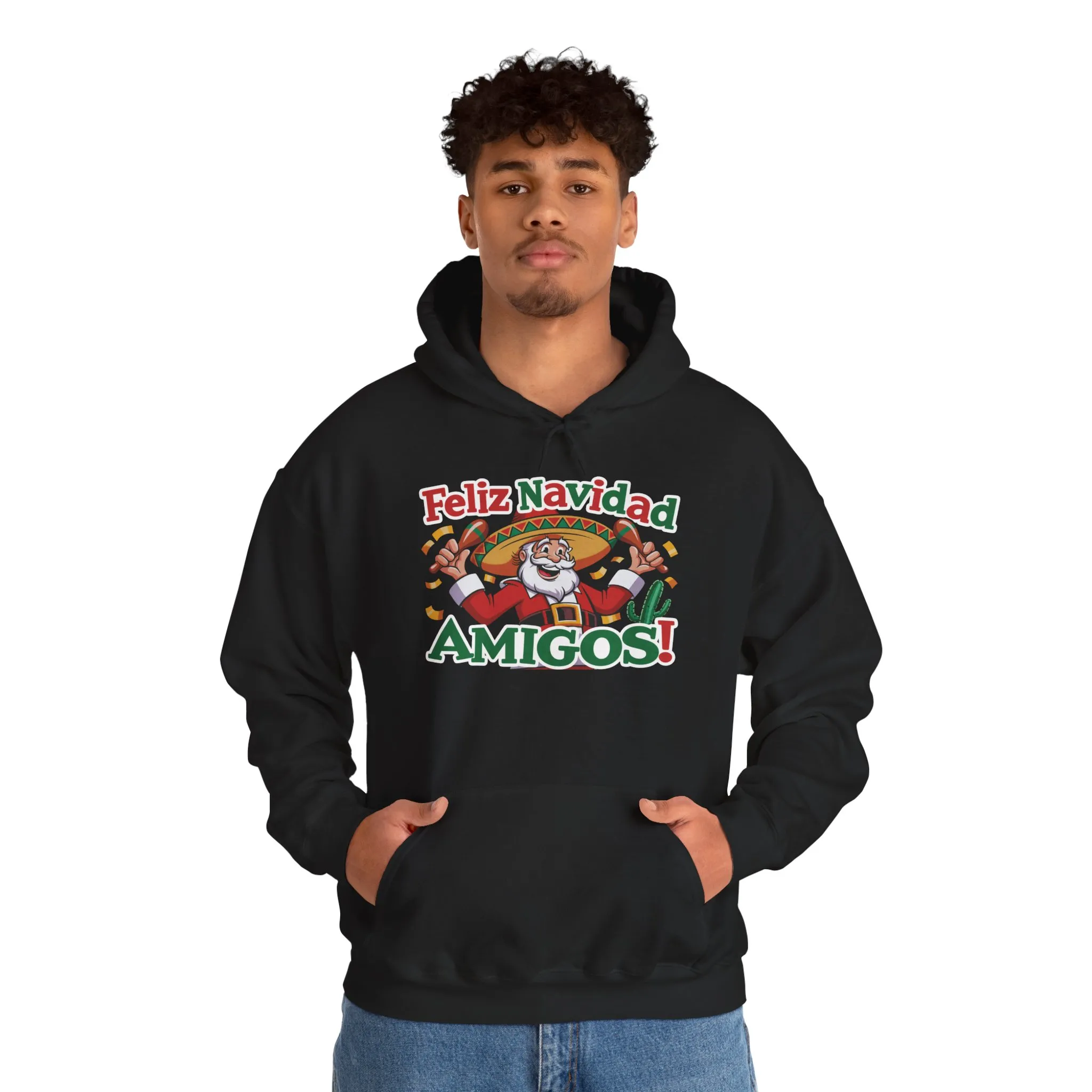 Feliz Navidad Amigos Hoodie, Funny Mexican Santa Christmas Hoodie, Latin Fiesta Holiday Sweatshirt for Men - Image 7