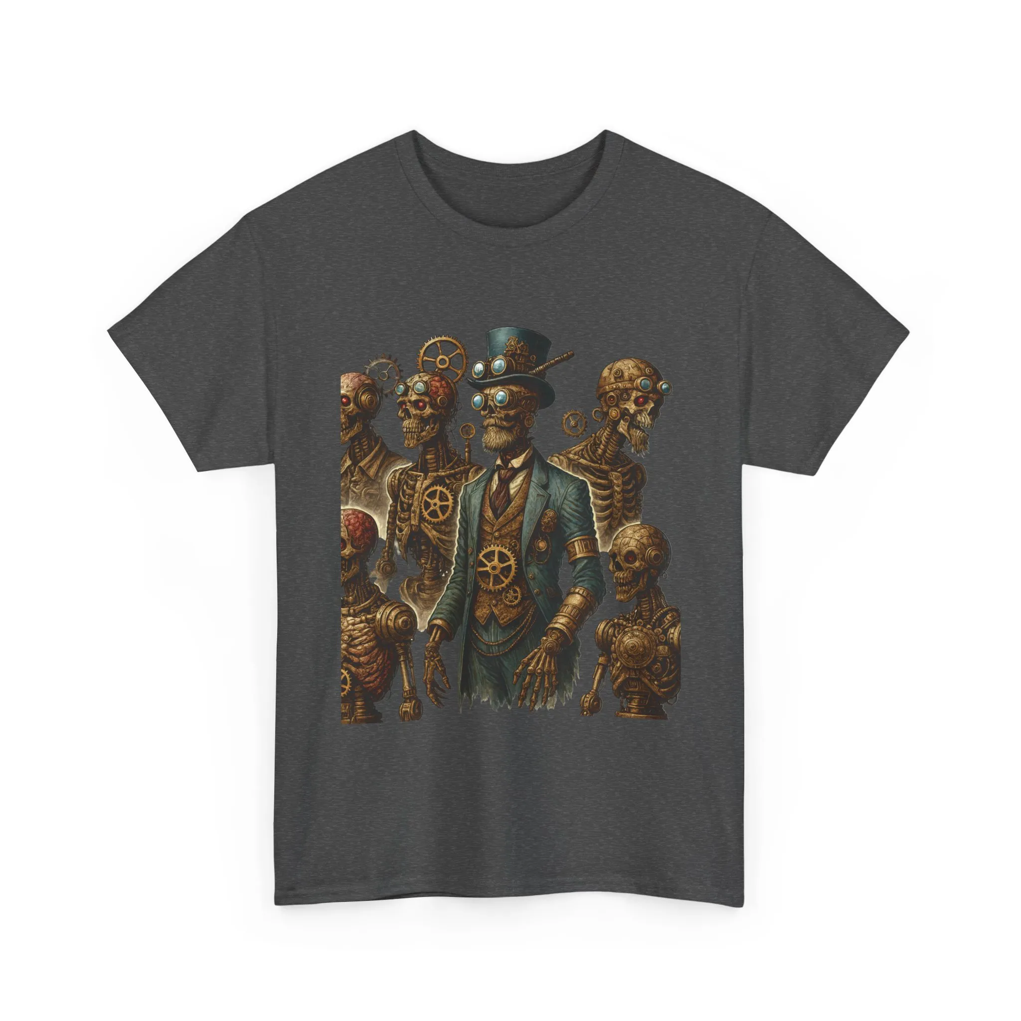 Steampunk Skeleton Gentleman T-Shirt, Vintage Mechanical Robot Skull Design, Gothic Industrial Cyberpunk Tee for Men - Image 22