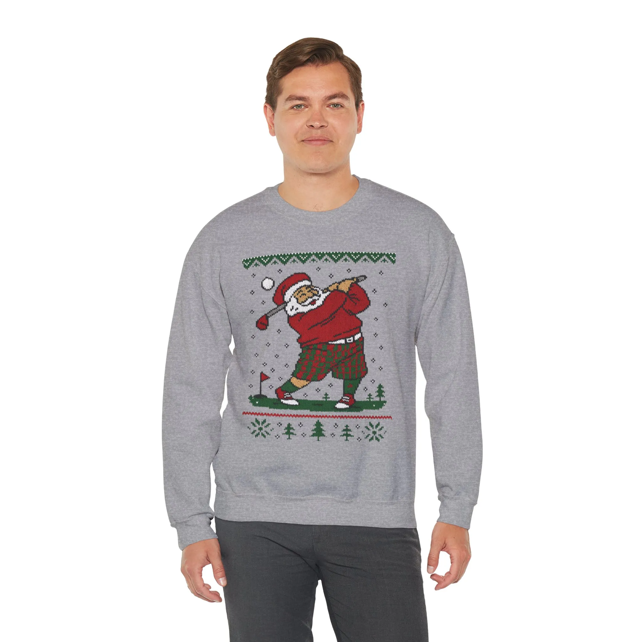 Golfing Santa Christmas Sweatshirt, Funny Golf Lover Holiday Jumper, Ugly Christmas Golf Sweater for Men