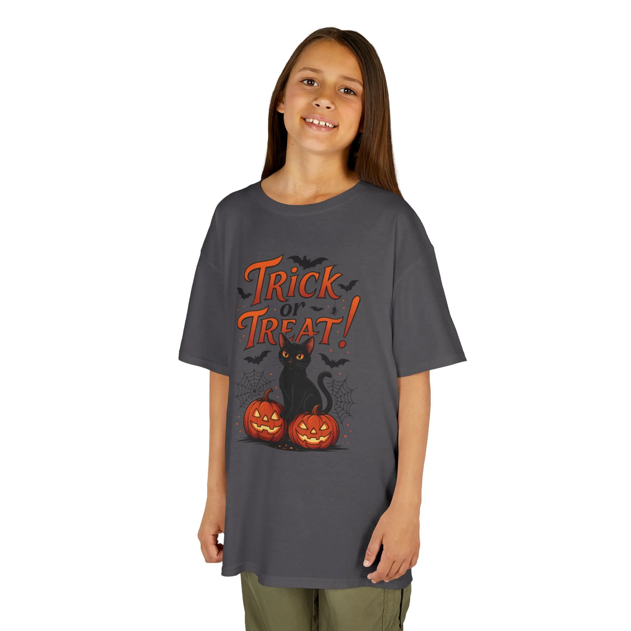 Cute Trick or Treat Black Cat T-Shirt for Girls Boys, Fun Spooky Halloween Tee, Pumpkin Cat Shirt for Kids, Fall Party Outfit - Image 14