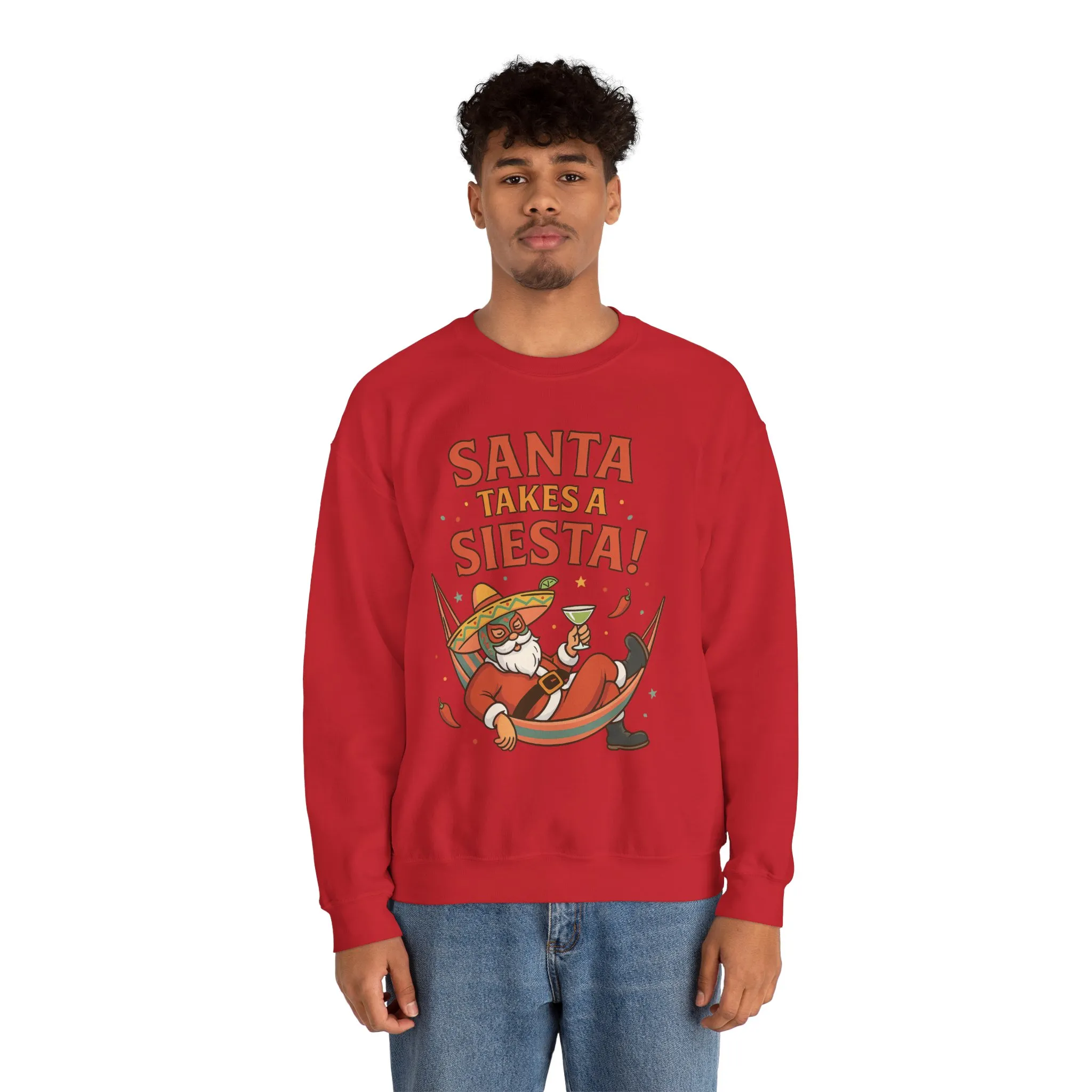 Santa Takes a Siesta Funny Christmas Sweatshirt for Men, Mexican Holiday Jumper - Image 27