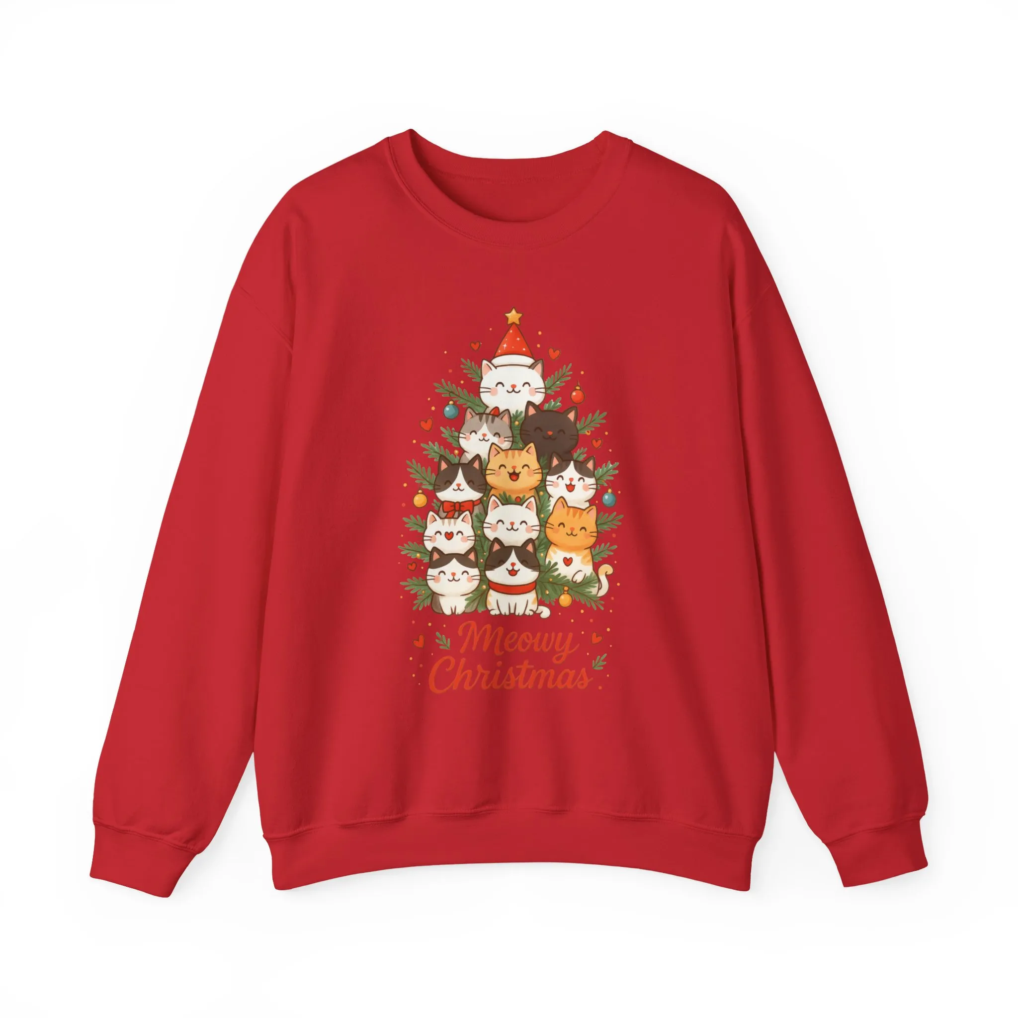 Women's Meowy Christmas Cat Sweatshirt, Cute Holiday Kitty Pullover - Image 25