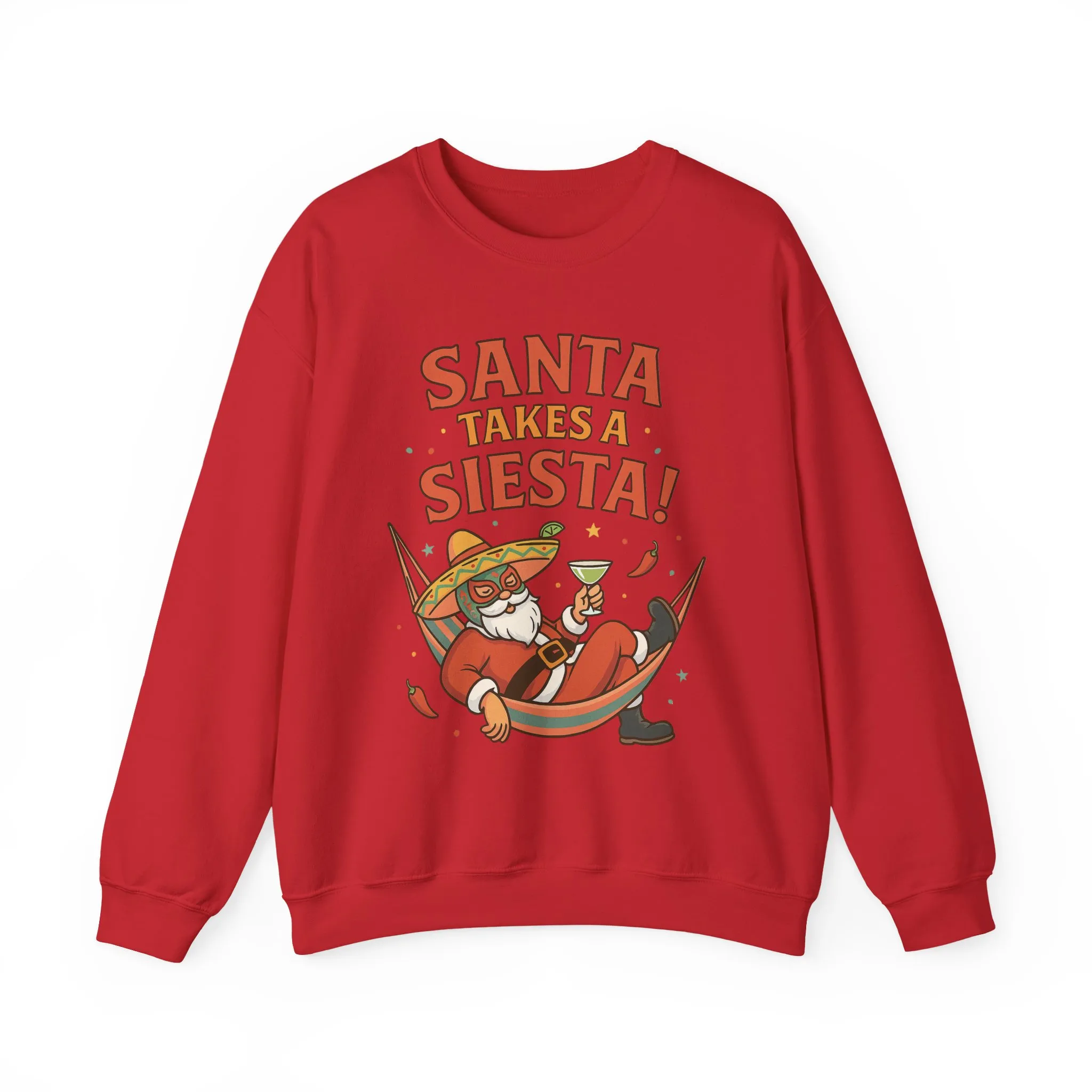 Santa Takes a Siesta Funny Christmas Sweatshirt for Men, Mexican Holiday Jumper - Image 25
