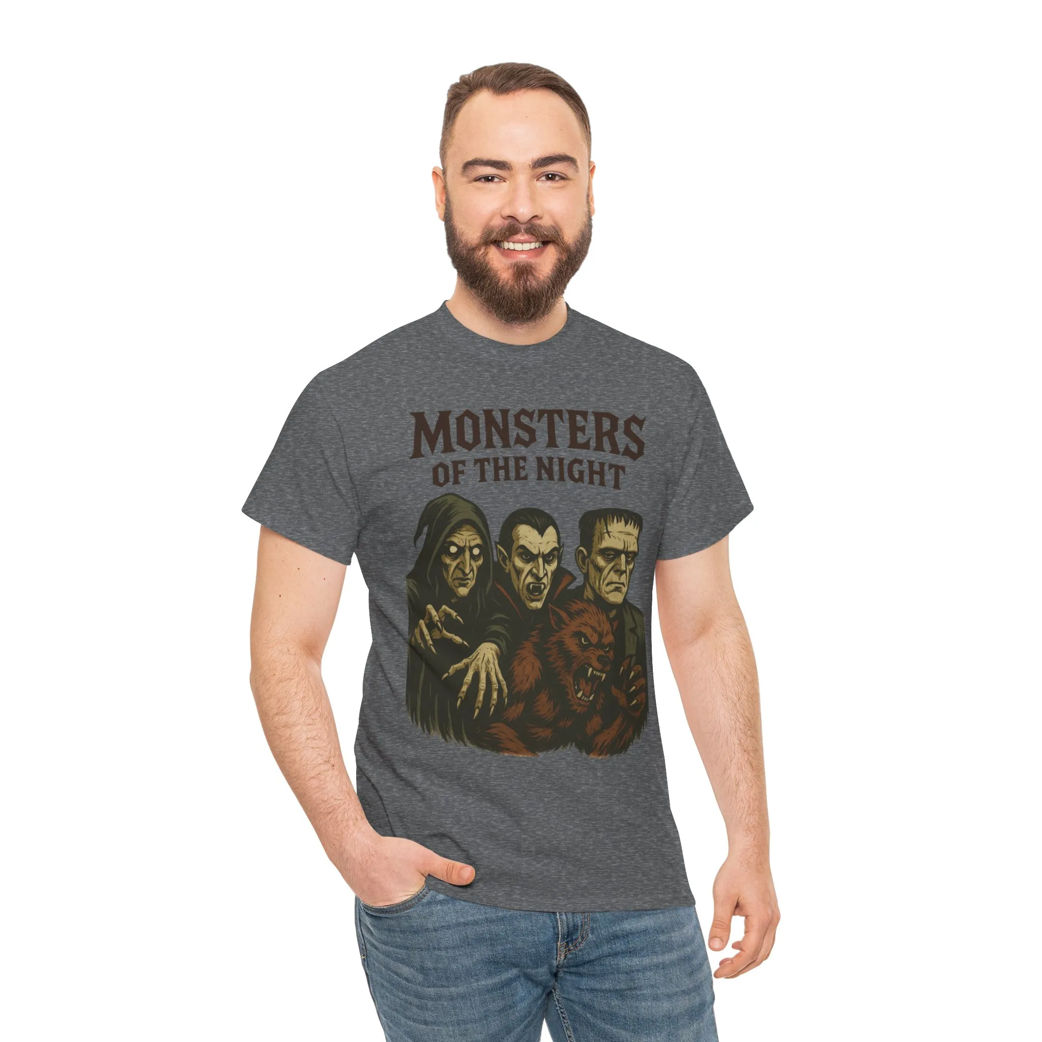 Monsters of the Night Men's T-Shirt, Classic Horror Movie Monsters Graphic Tee, Halloween Shirt - Image 17