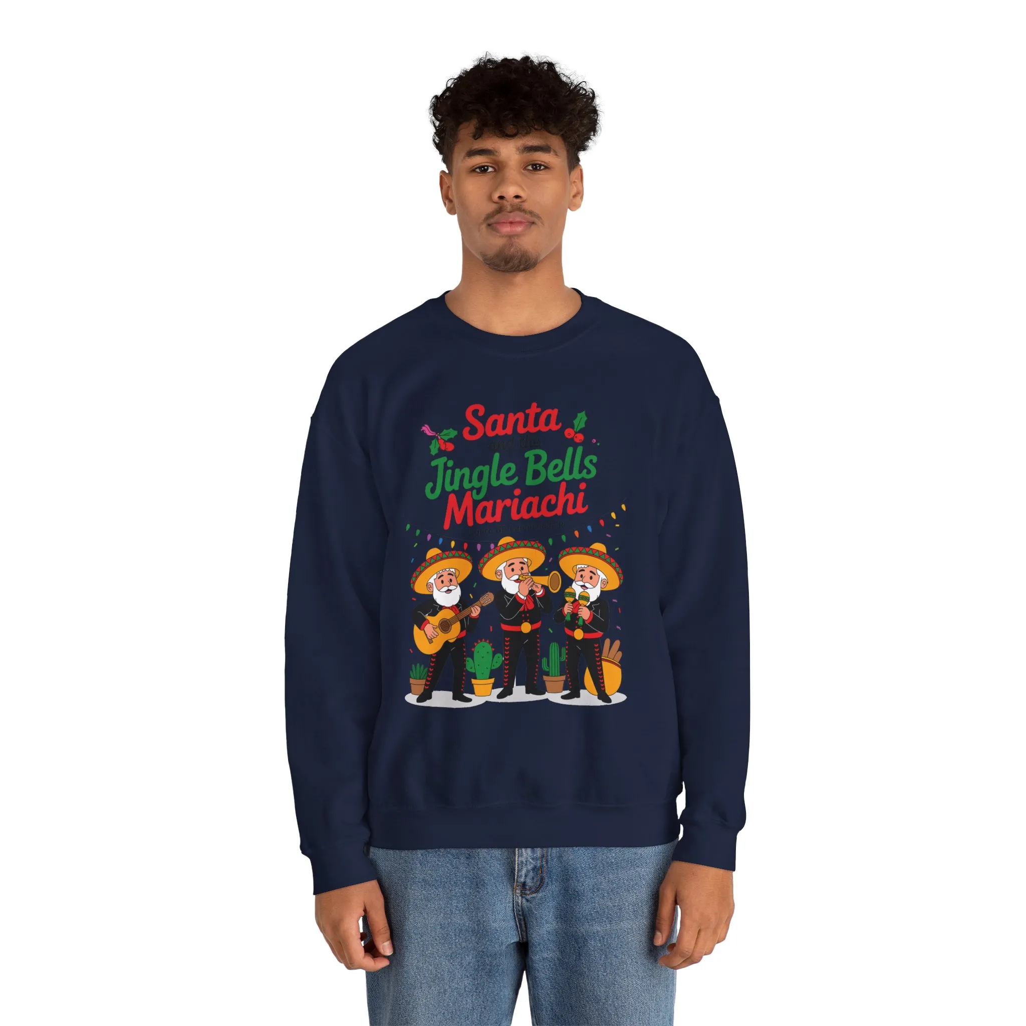 Santa and the Jingle Bells Mariachi Sweatshirt, Funny Mexican Christmas Jumper, Latin Holiday Fiesta Pullover - Image 23