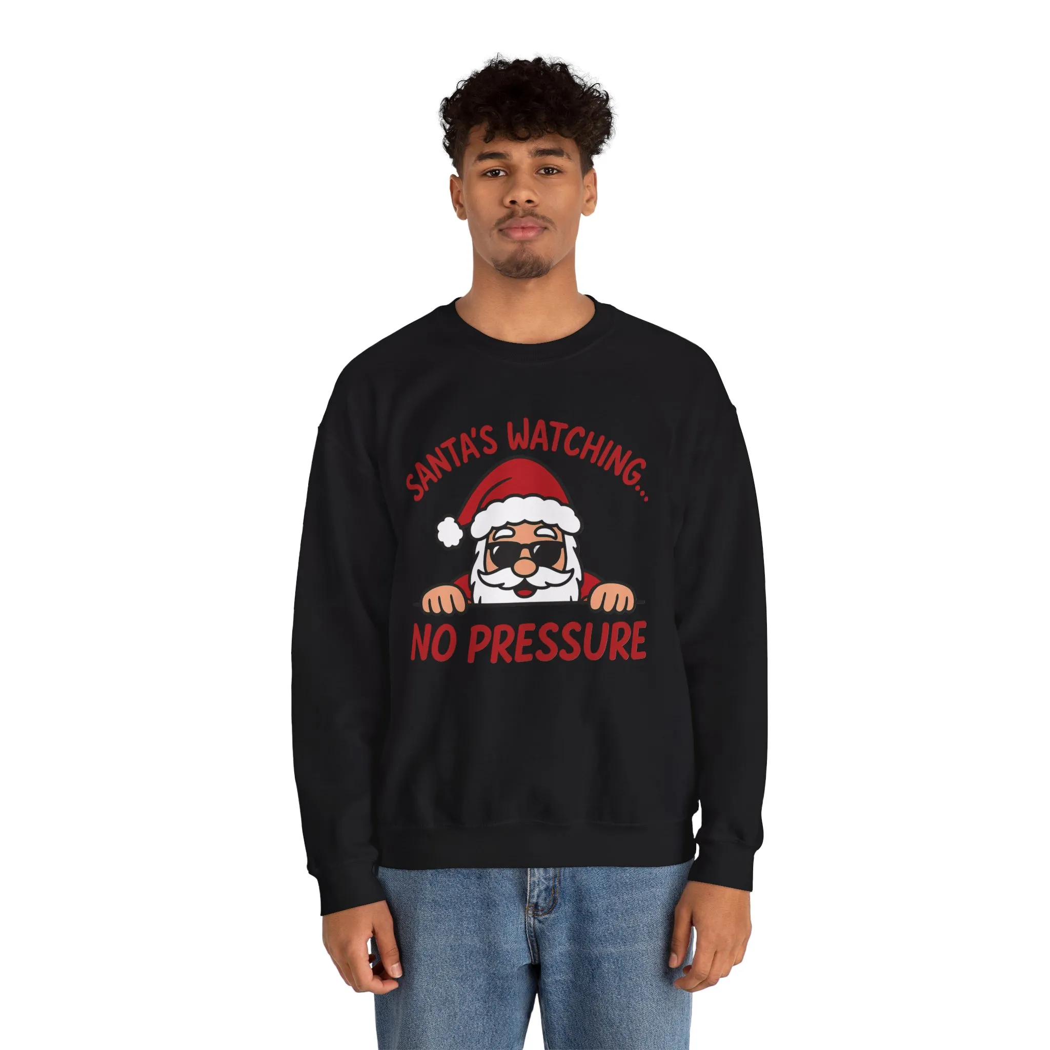 Santa's Watching No Pressure Men's Christmas Sweatshirt, Funny Holiday Jumper - Image 11