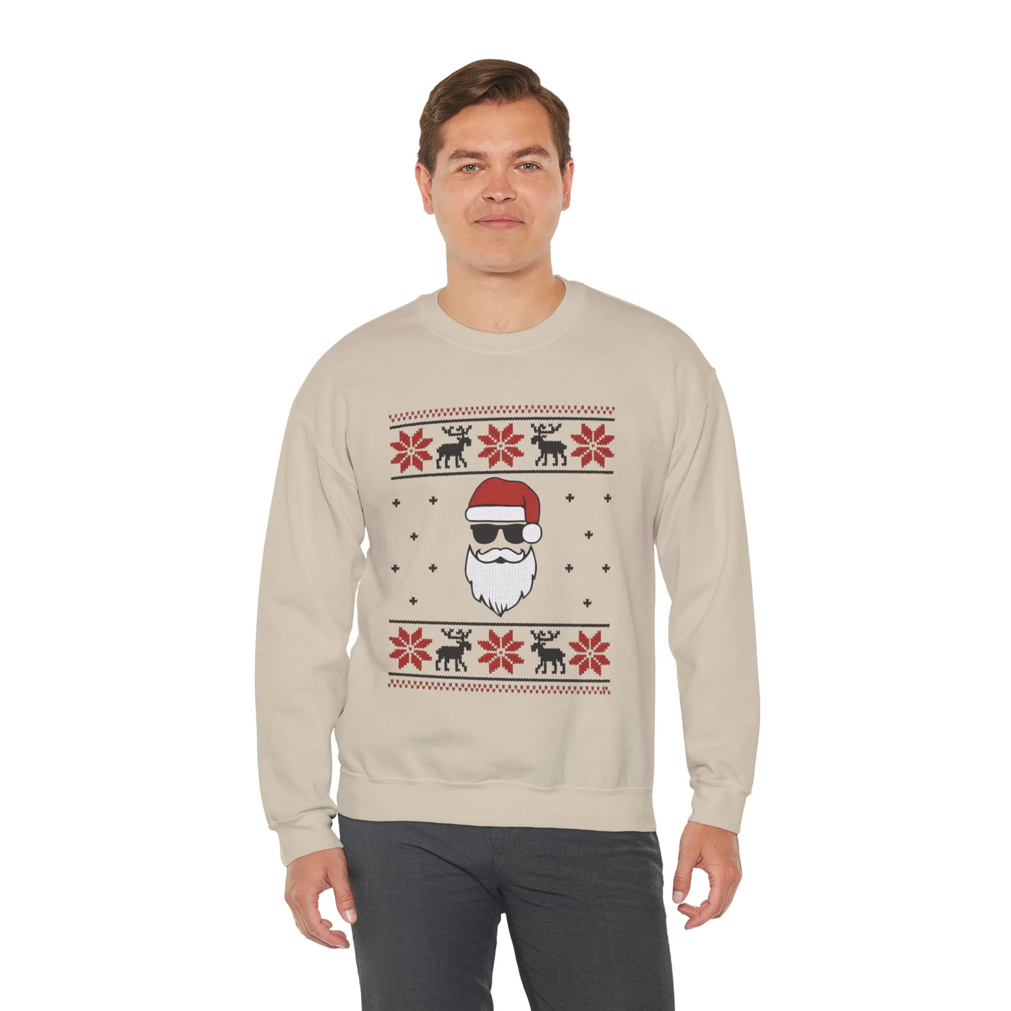 Cool Santa Men's Sweatshirt, Funny Knit Look Pullover, Retro Christmas Sweater Style - Image 9